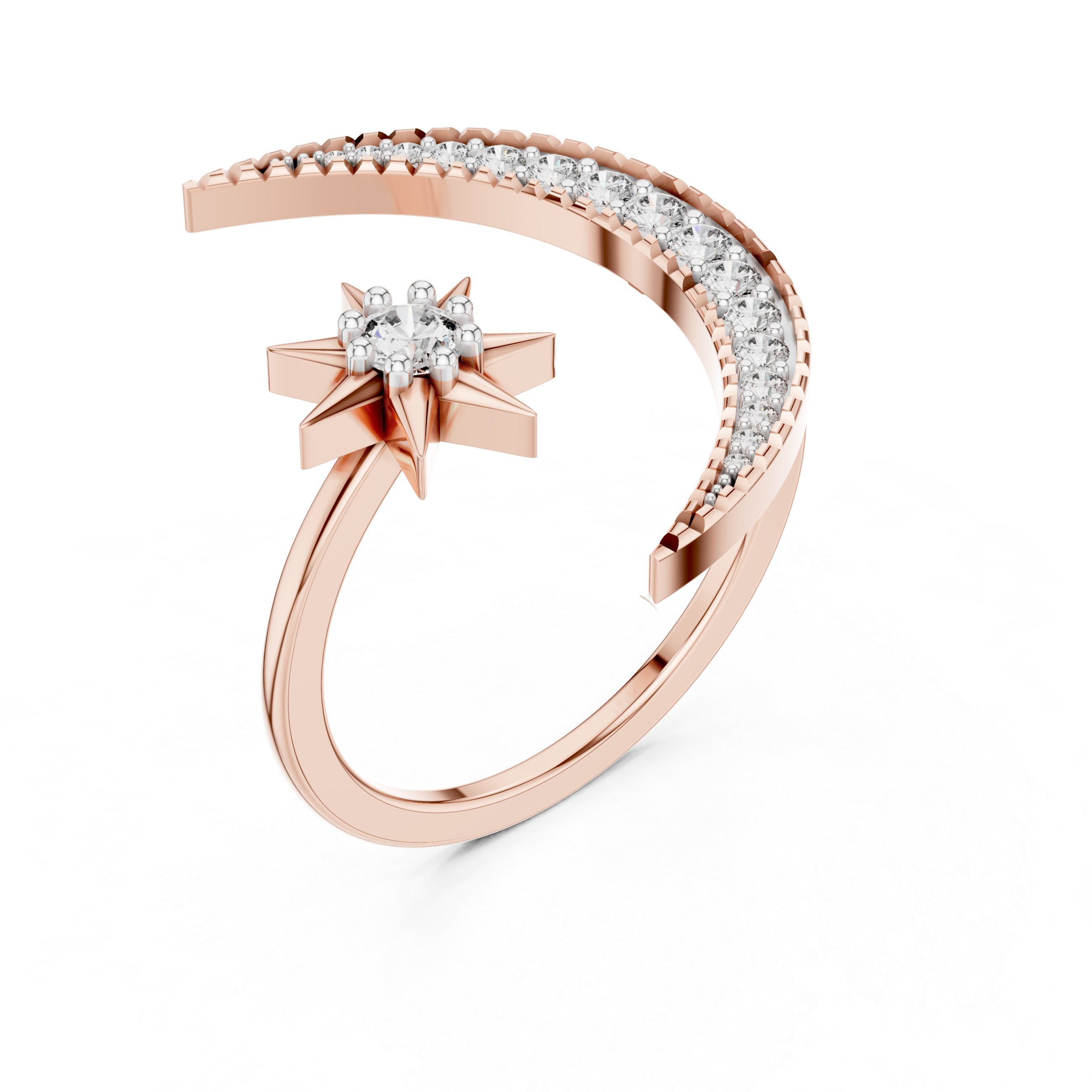 Ring with Elevated Curved Diamond Band and Central Clustered Diamond