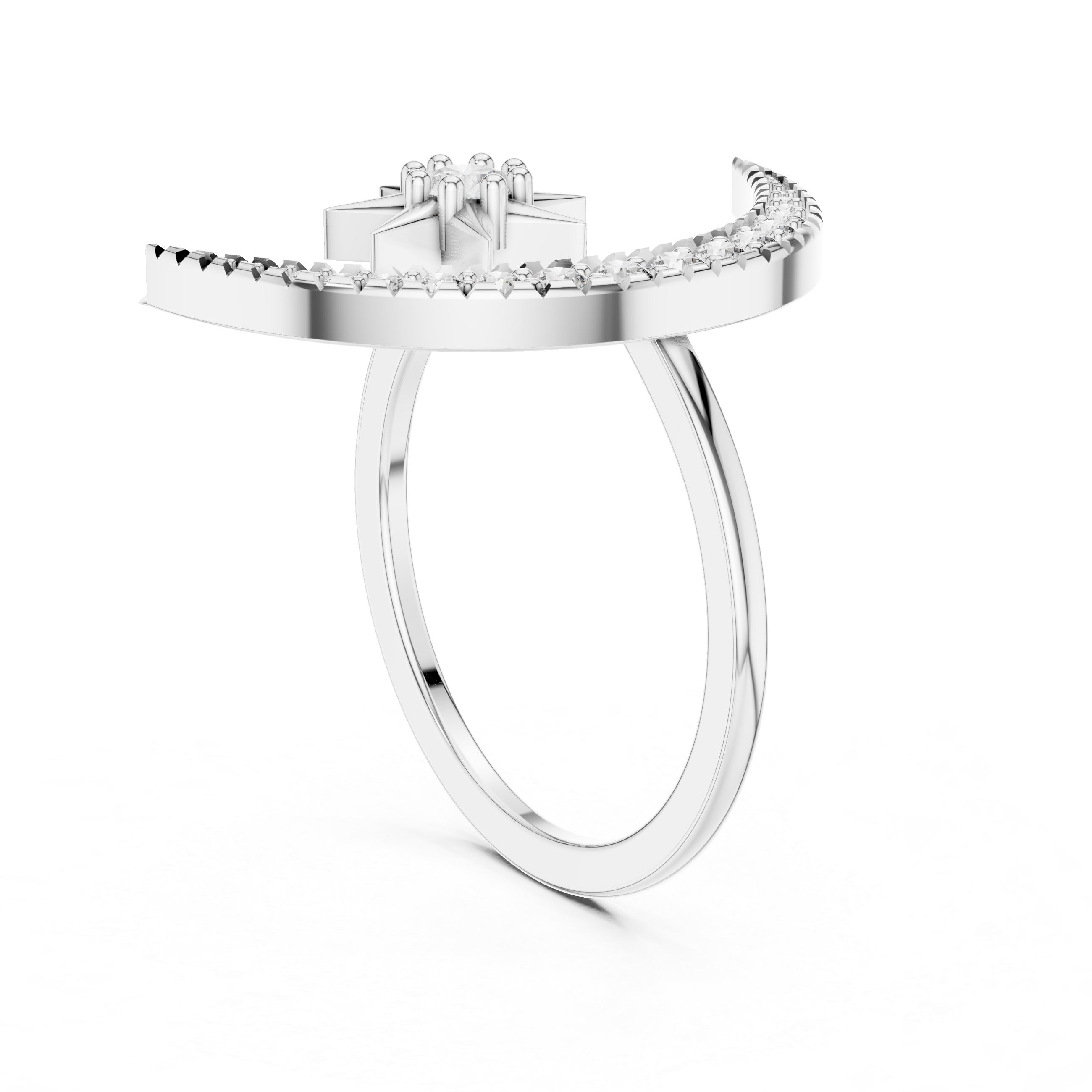 Ring with Elevated Curved Diamond Band and Central Clustered Diamond