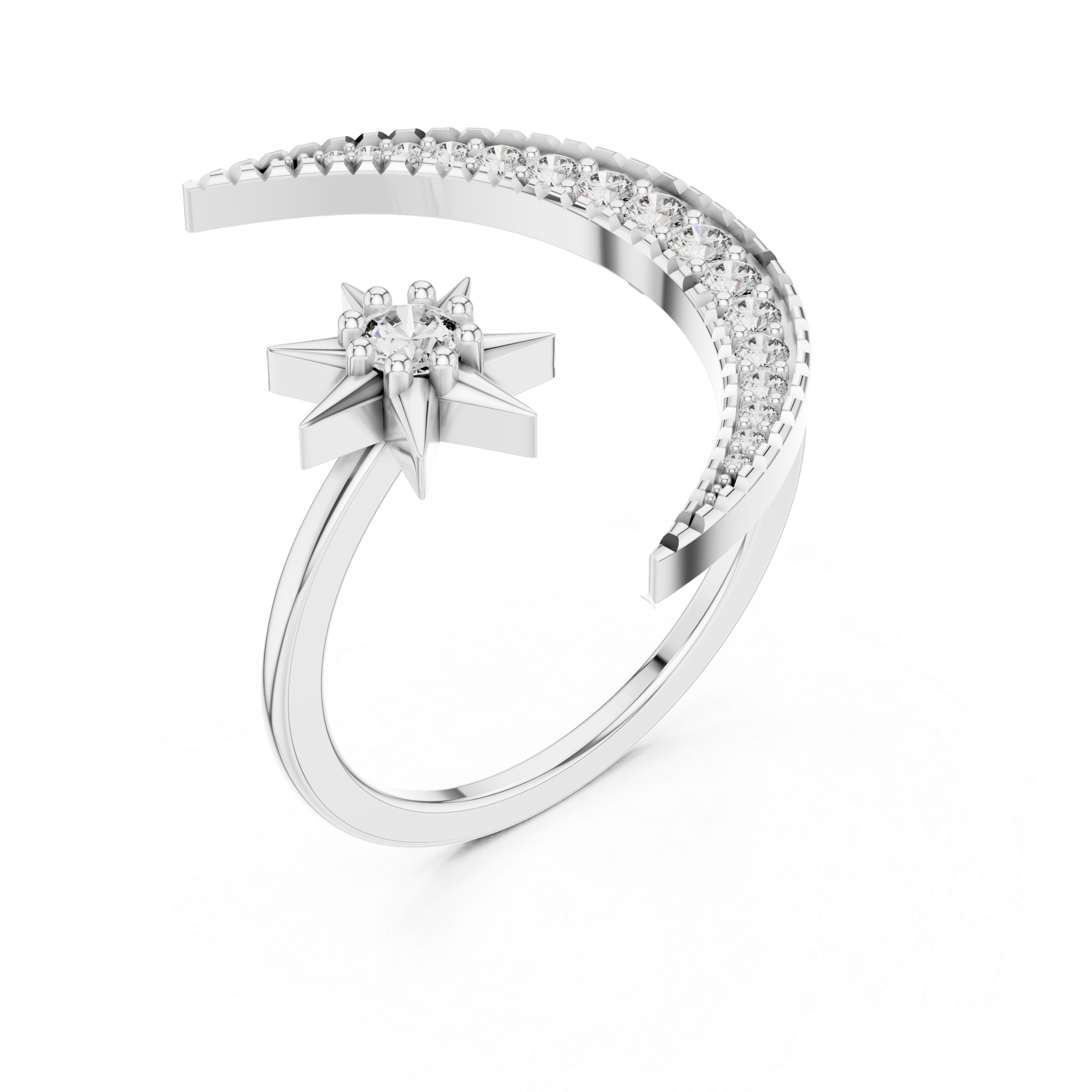 Ring with Elevated Curved Diamond Band and Central Clustered Diamond