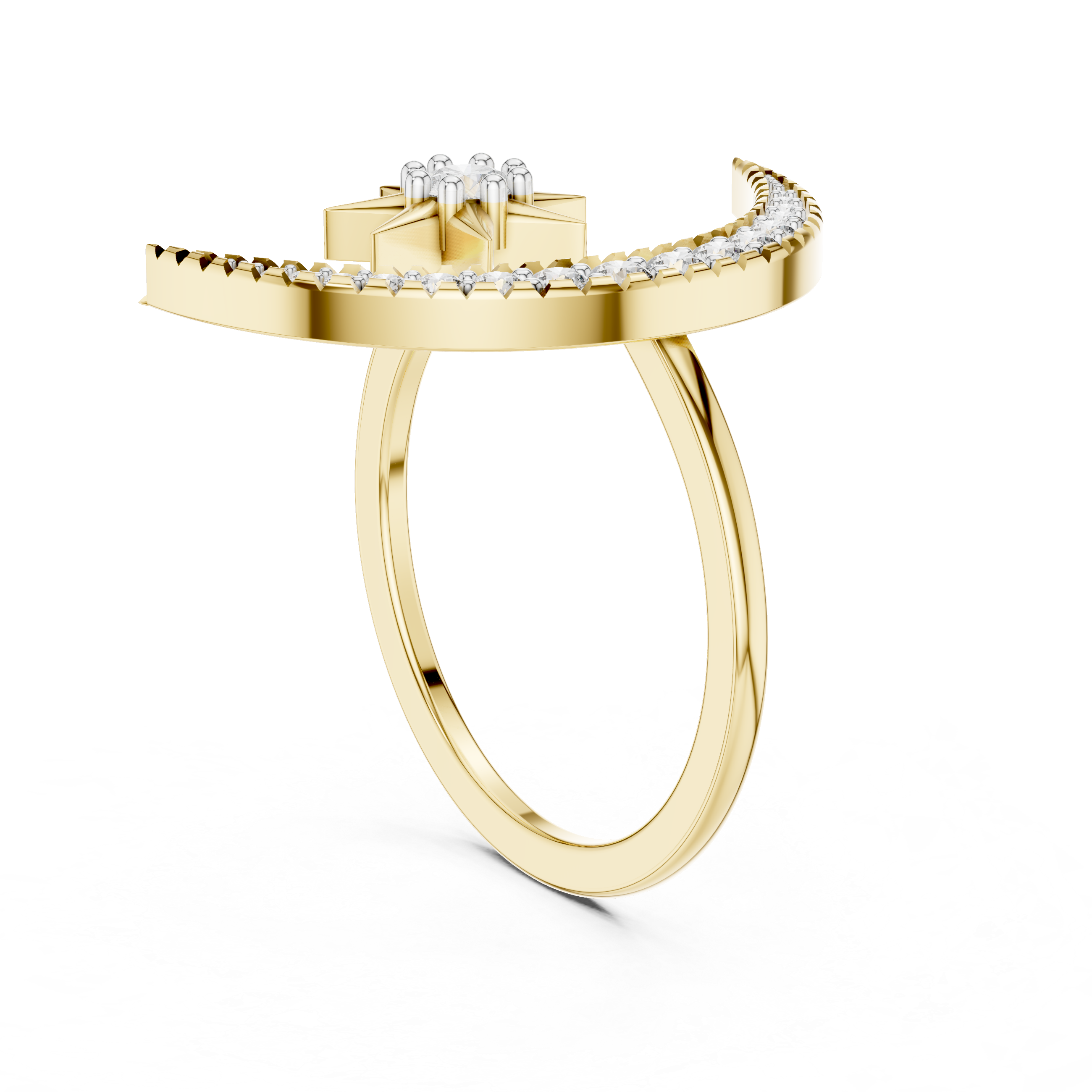 Ring with Elevated Curved Diamond Band and Central Clustered Diamond