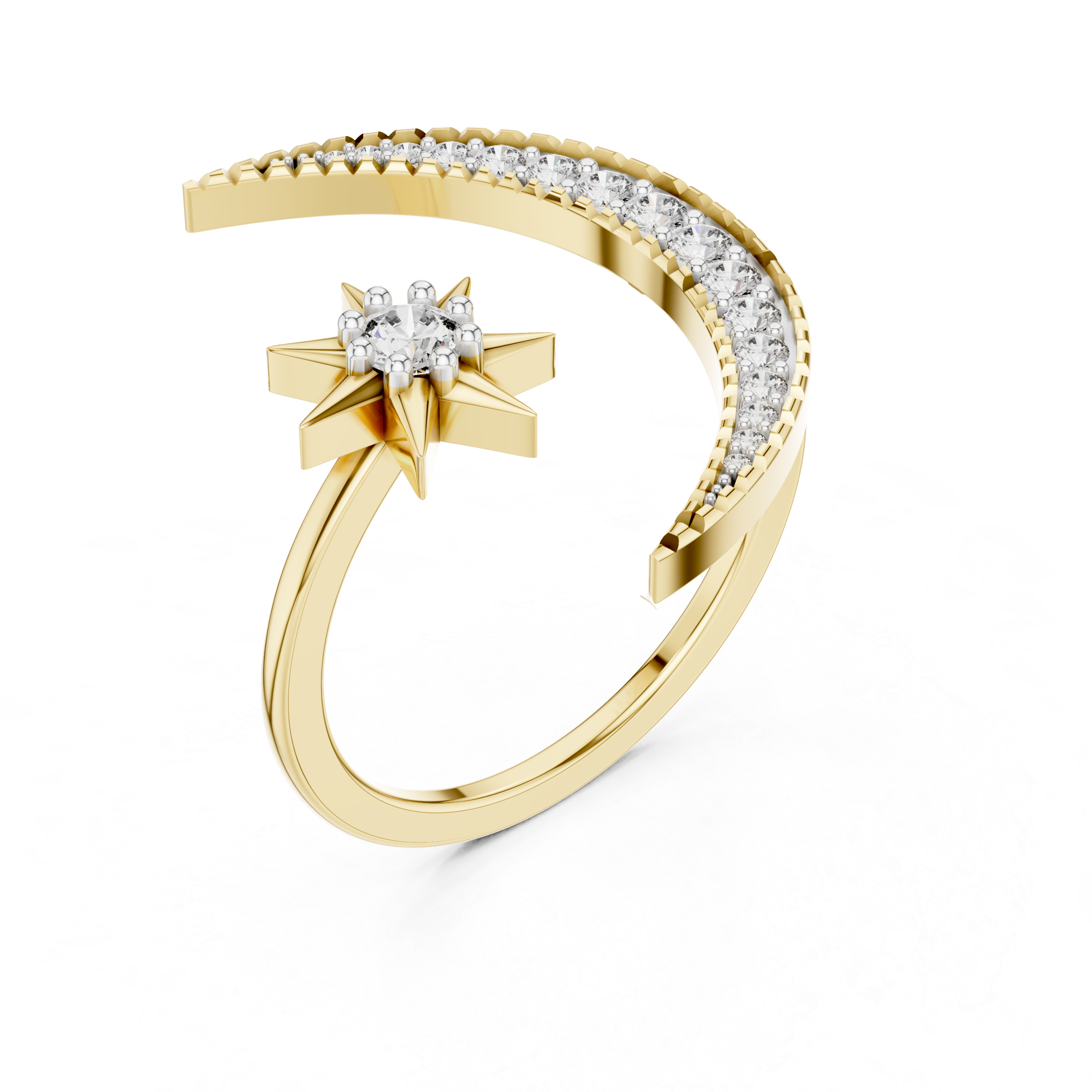 Ring with Elevated Curved Diamond Band and Central Clustered Diamond