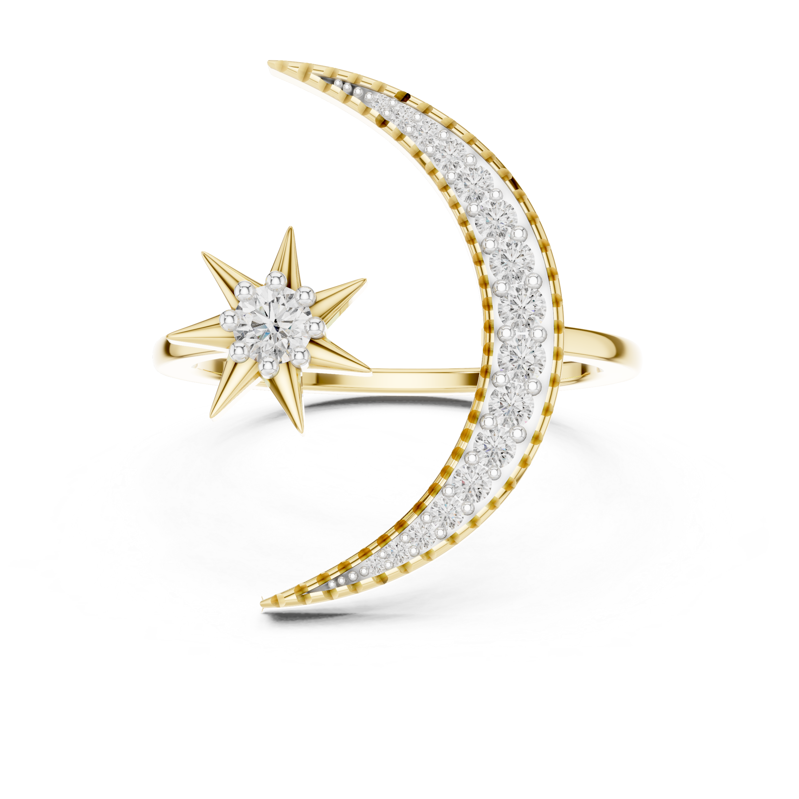 Ring with Elevated Curved Diamond Band and Central Clustered Diamond