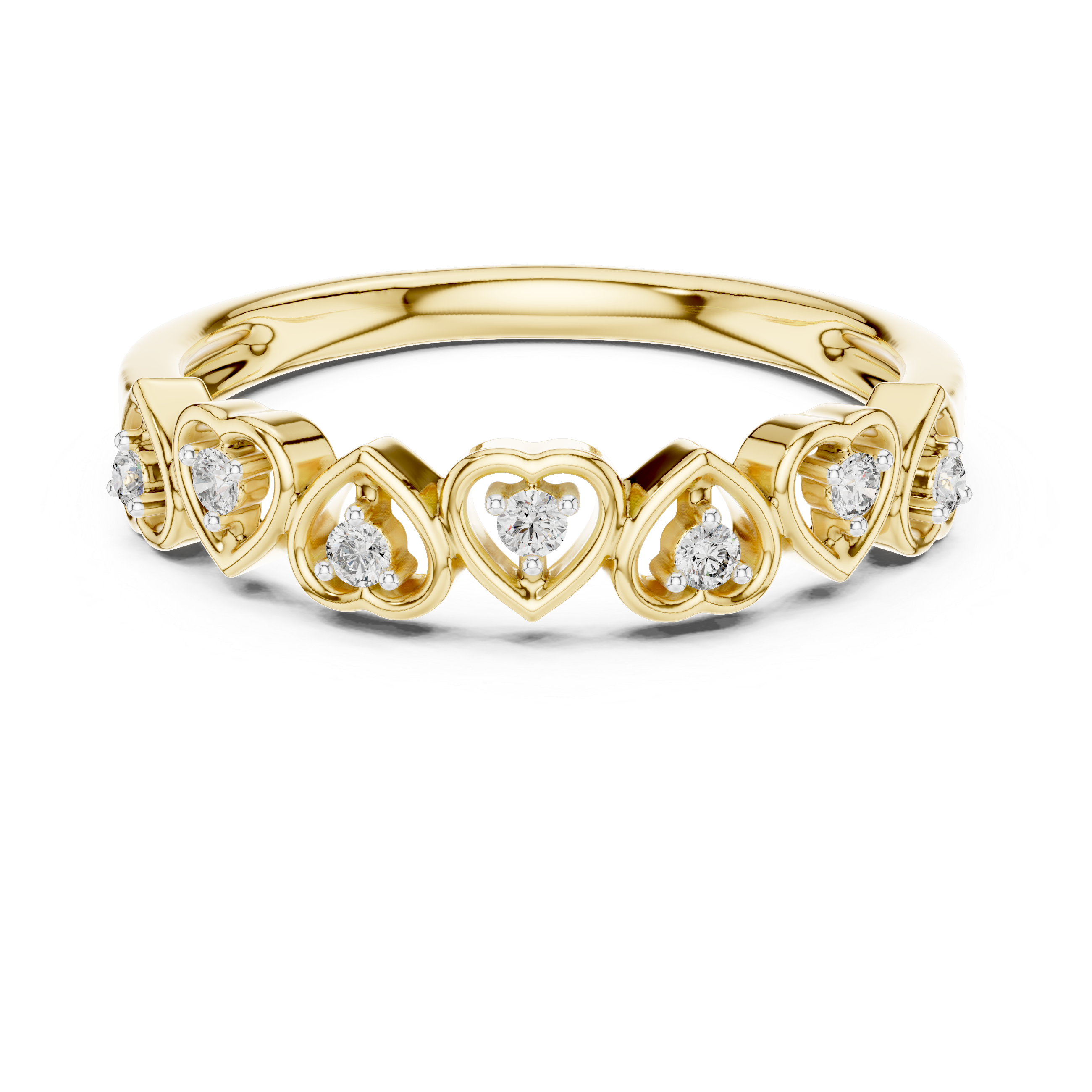 Heart-accented band with alternating open and solid hearts