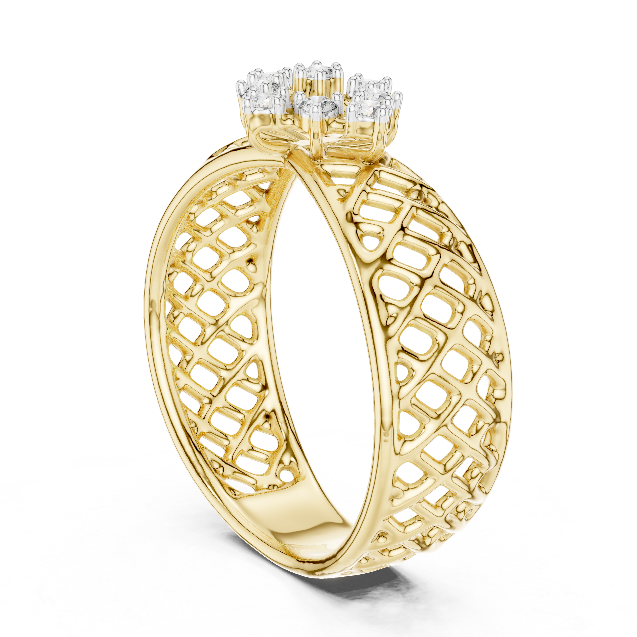 Artistic Rose Gold Band with Diamond Cluster Floral Motif