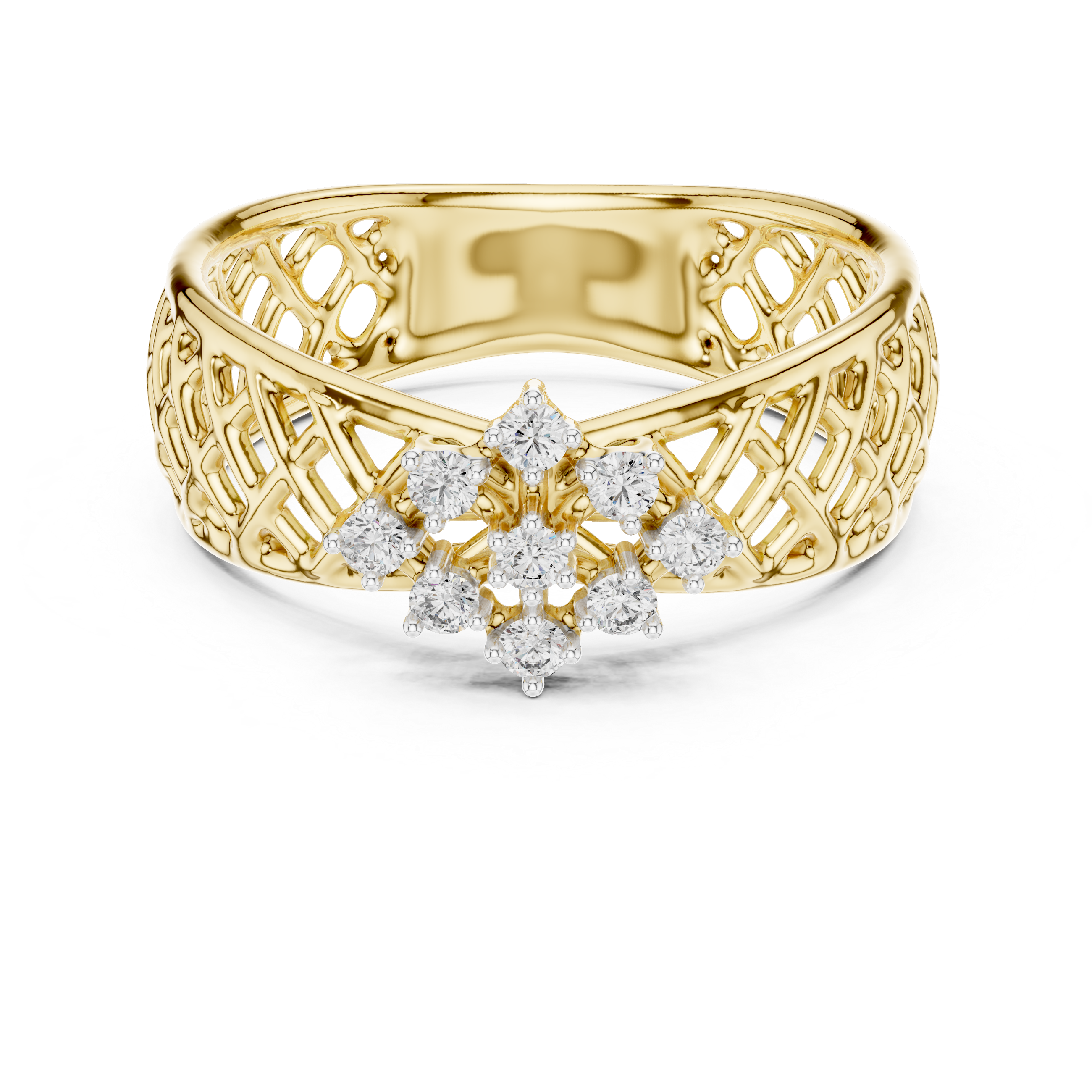 Artistic Rose Gold Band with Diamond Cluster Floral Motif