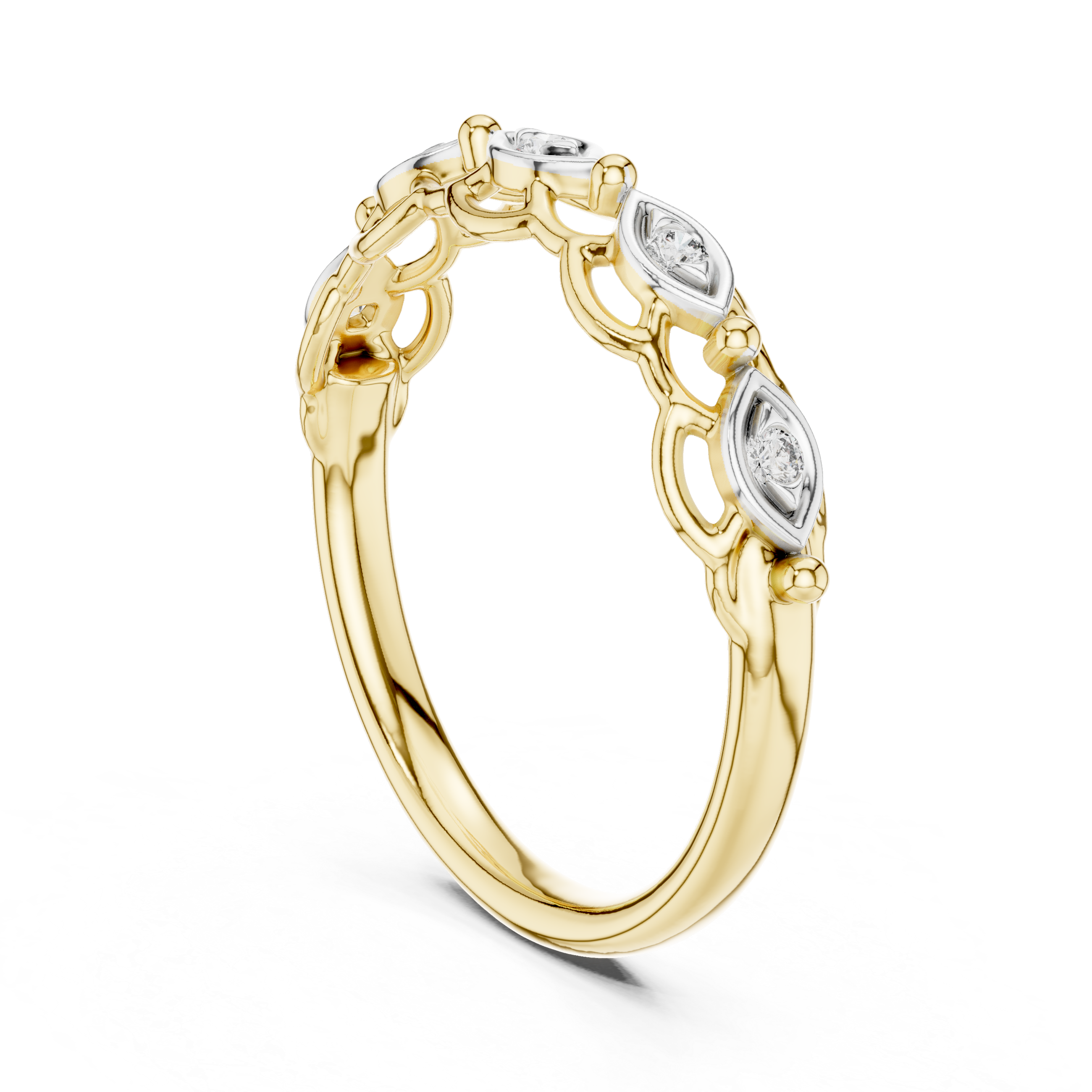 Marquise-shaped diamond motifs and openwork detailing.