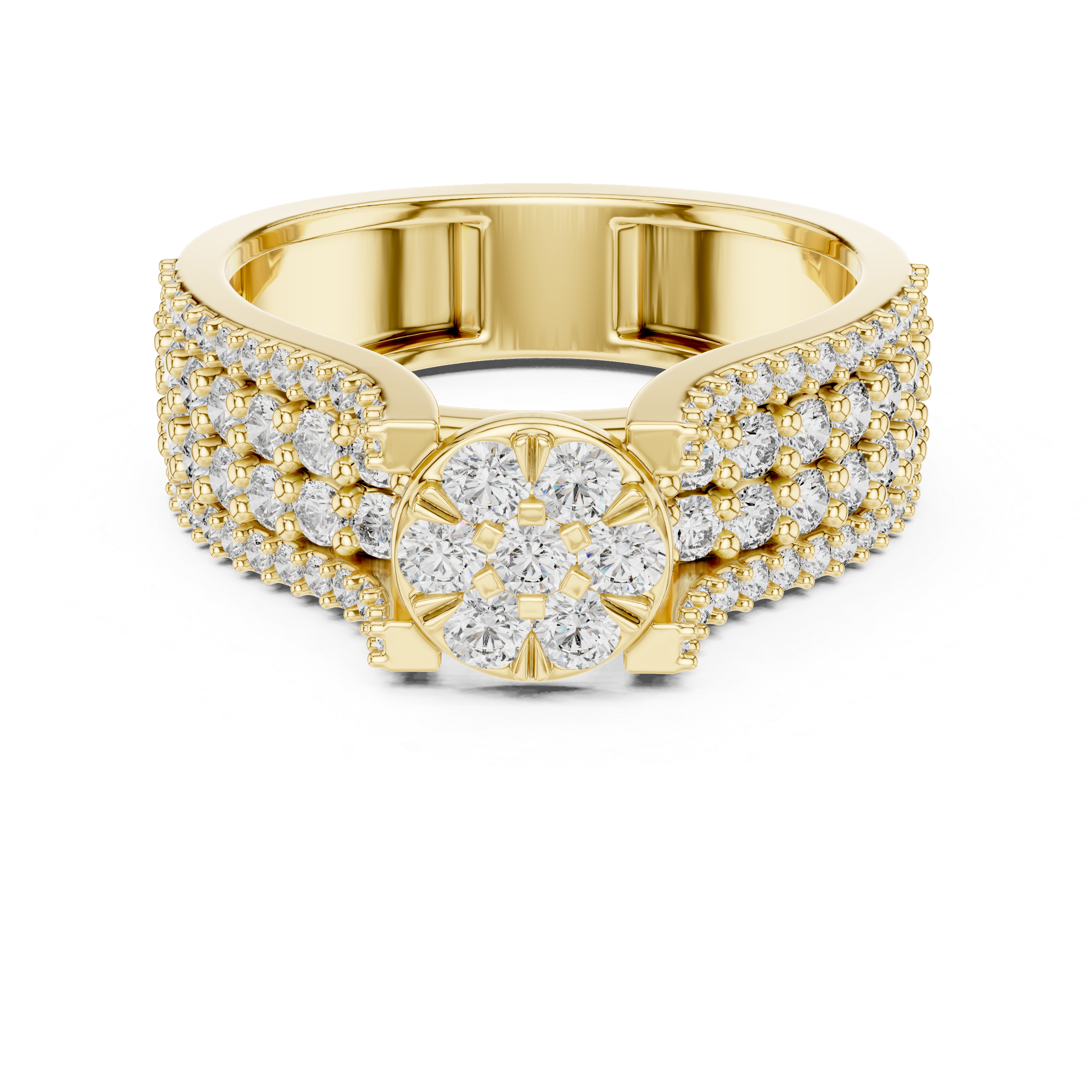 Elegant Rose Gold Diamond Cluster Ring with Pave Band