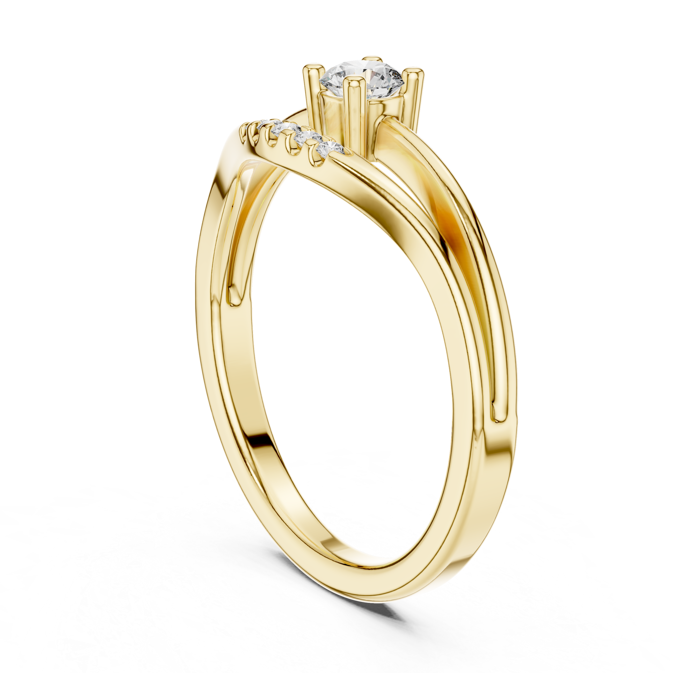 Elegant Rose Gold Split Shank Solitaire Diamond Ring with Accent Stones