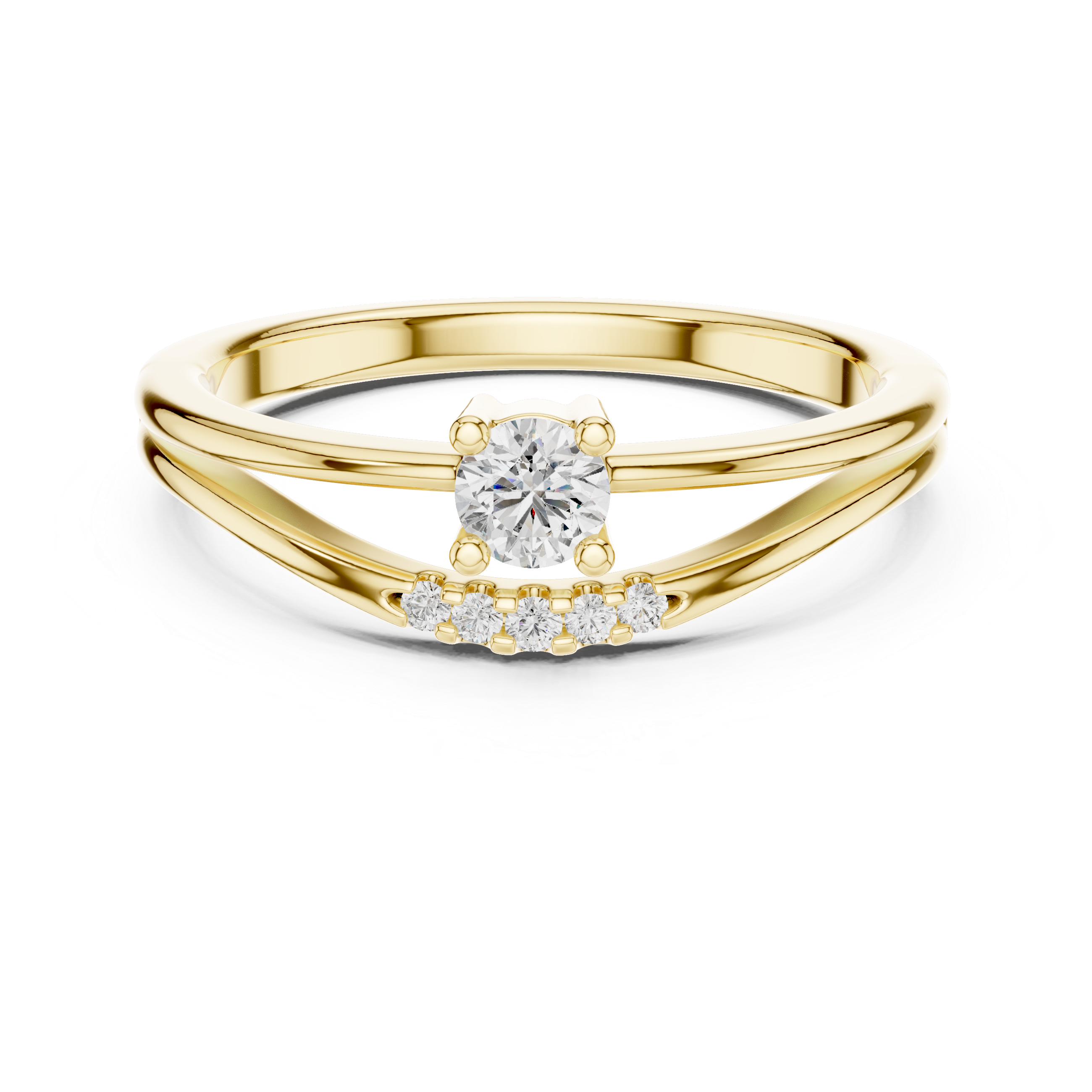 Elegant Rose Gold Split Shank Solitaire Diamond Ring with Accent Stones