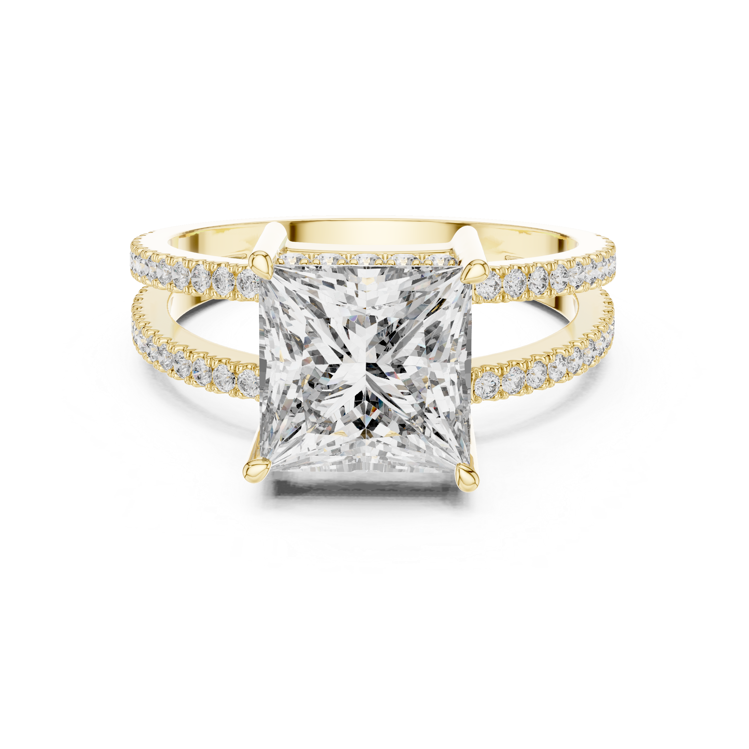 Elegant Gold Engagement Ring with Princess-Cut Diamond and Pavé Band