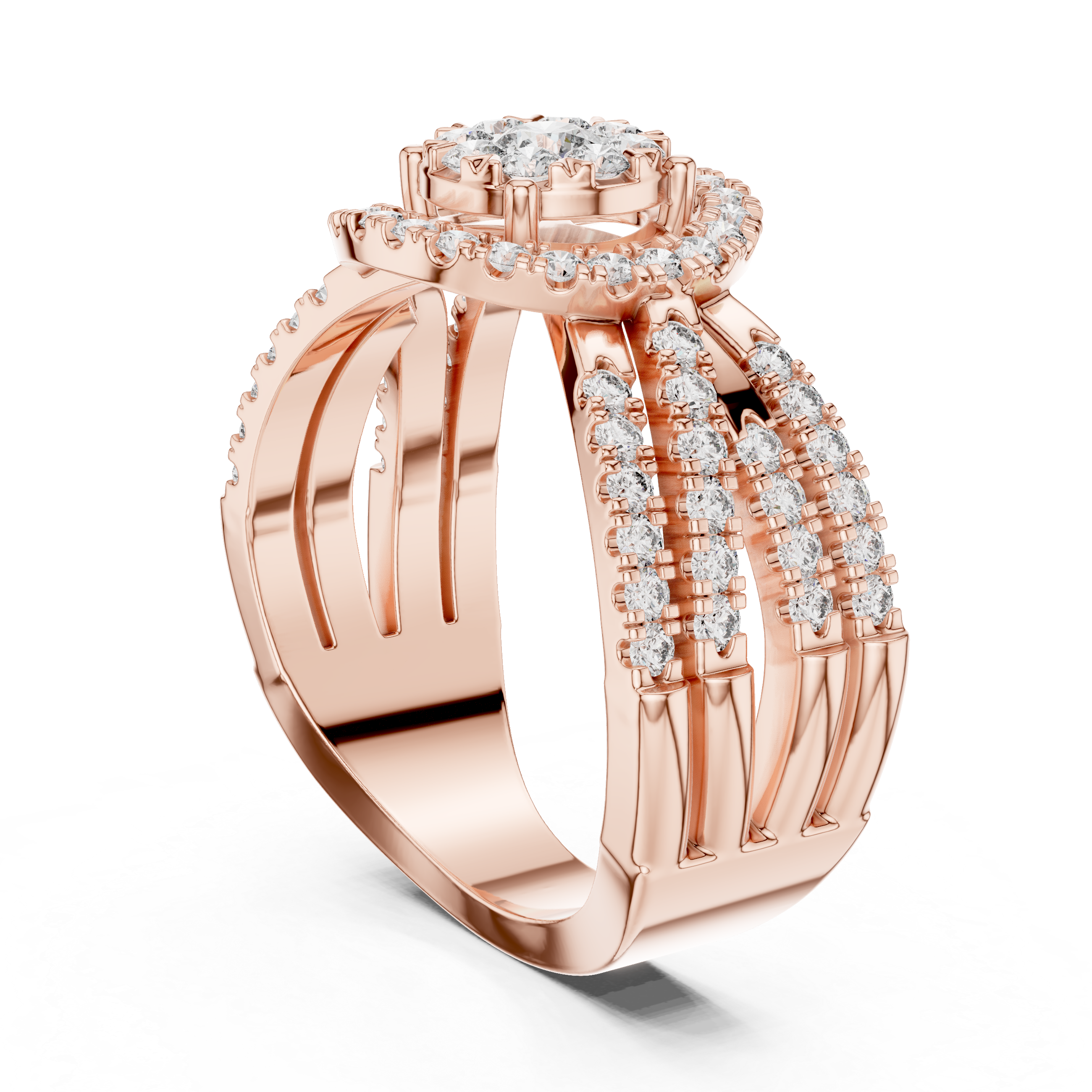 Luxurious Diamond Halo Ring with Multi-Row Sparkling Band