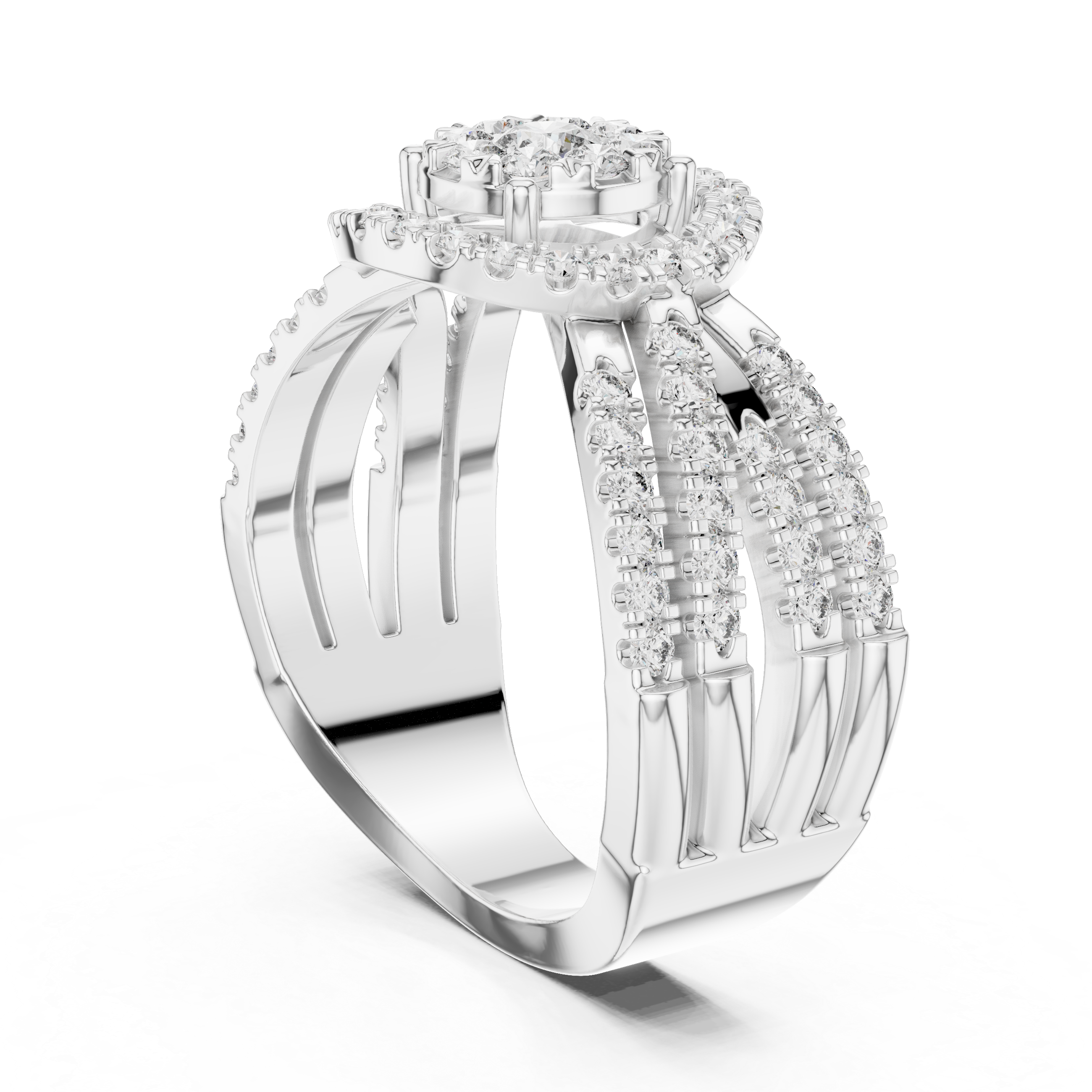 Luxurious Diamond Halo Ring with Multi-Row Sparkling Band