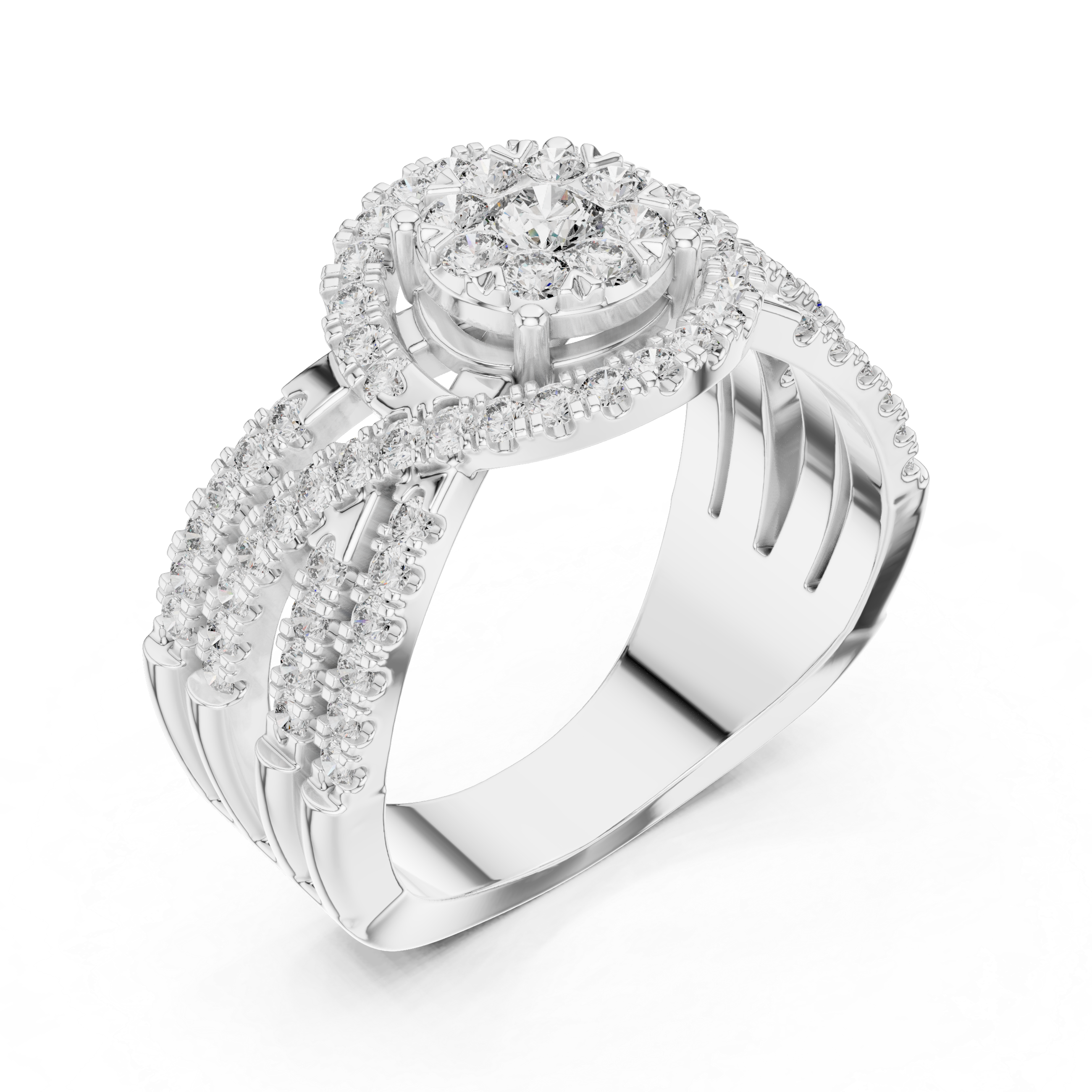 Luxurious Diamond Halo Ring with Multi-Row Sparkling Band