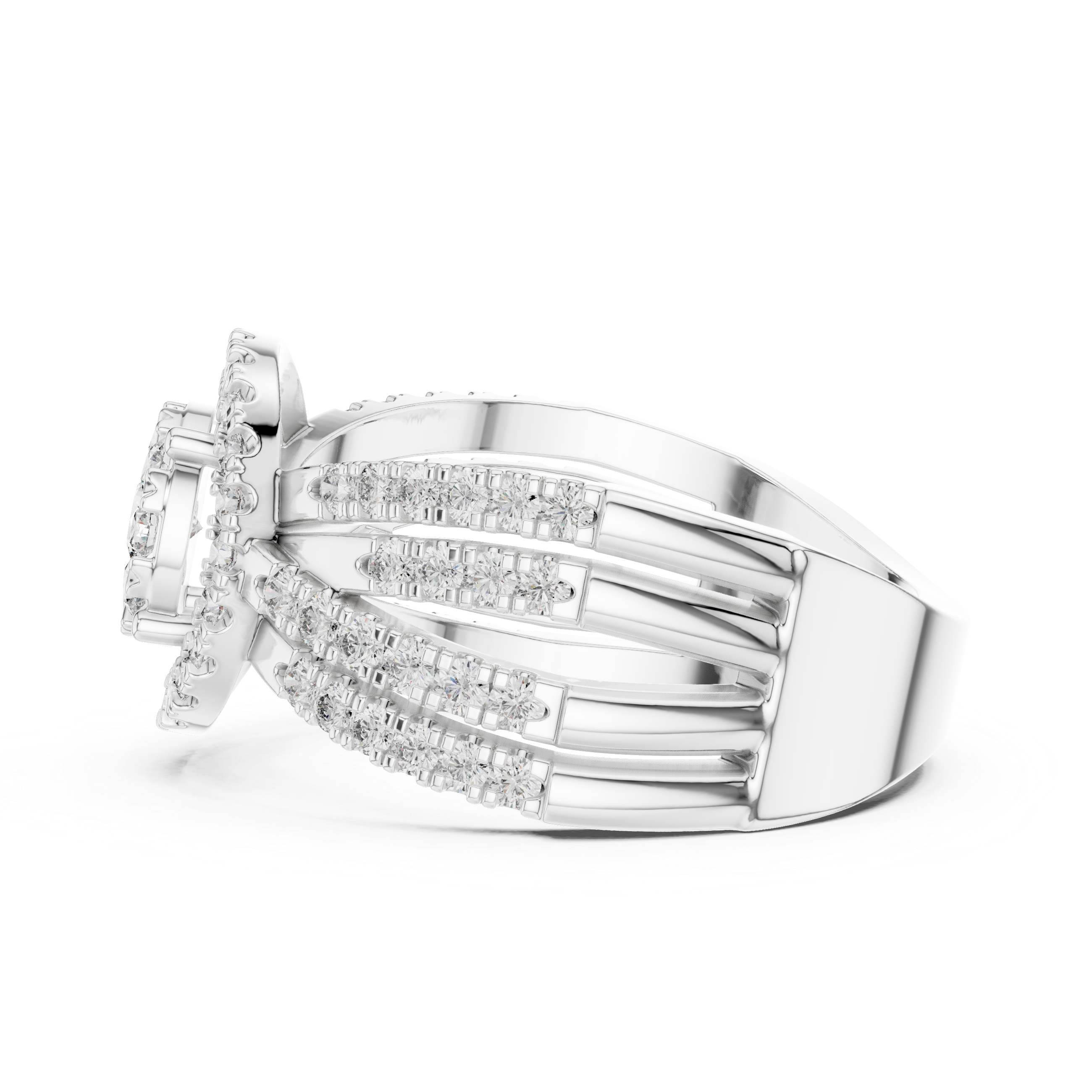 Luxurious Diamond Halo Ring with Multi-Row Sparkling Band