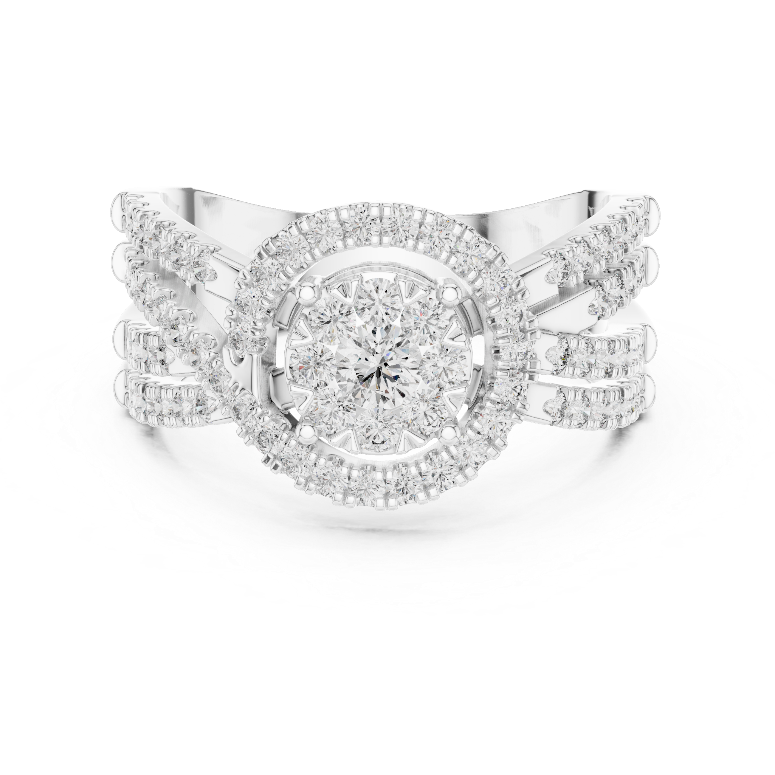 Luxurious Diamond Halo Ring with Multi-Row Sparkling Band