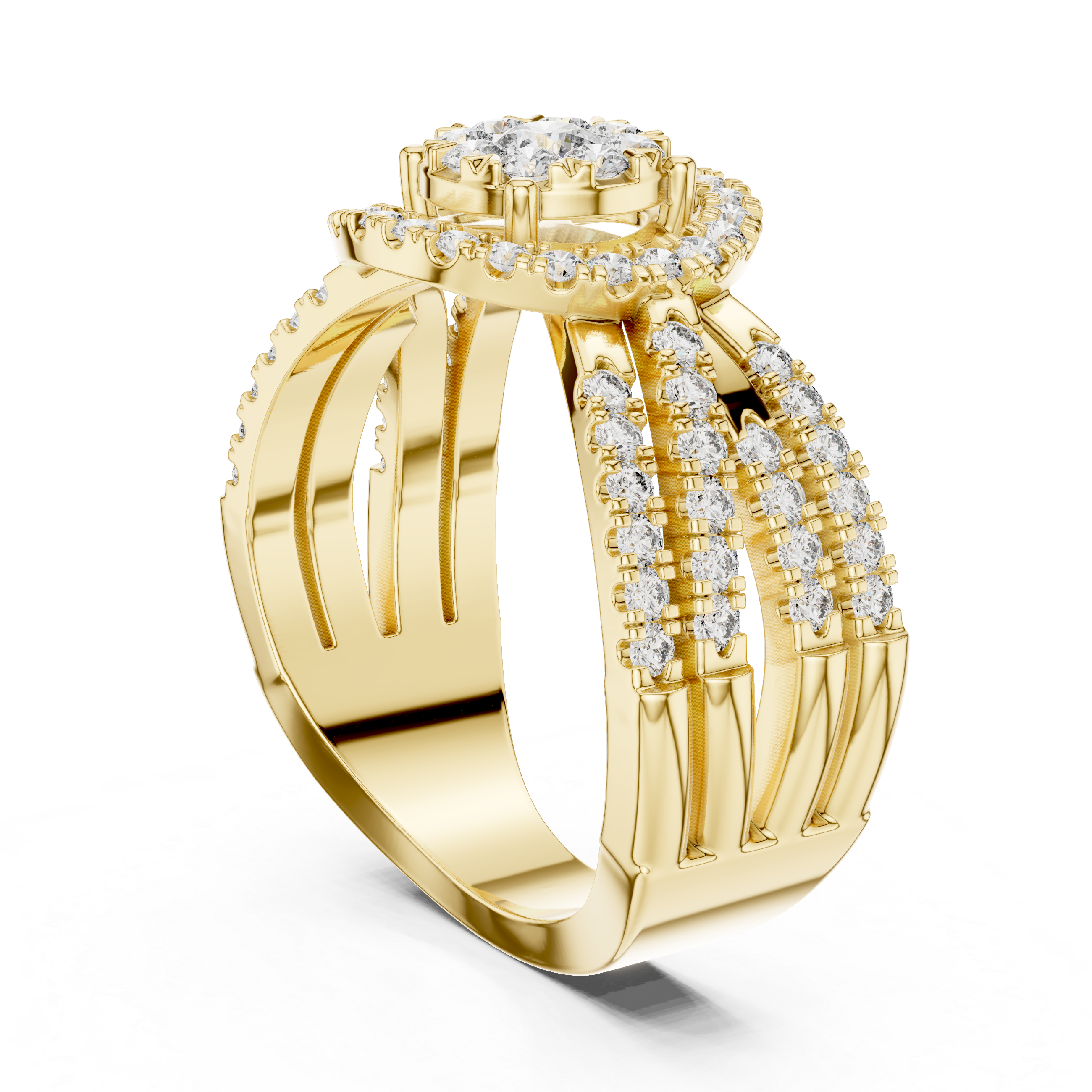 Luxurious Diamond Halo Ring with Multi-Row Sparkling Band