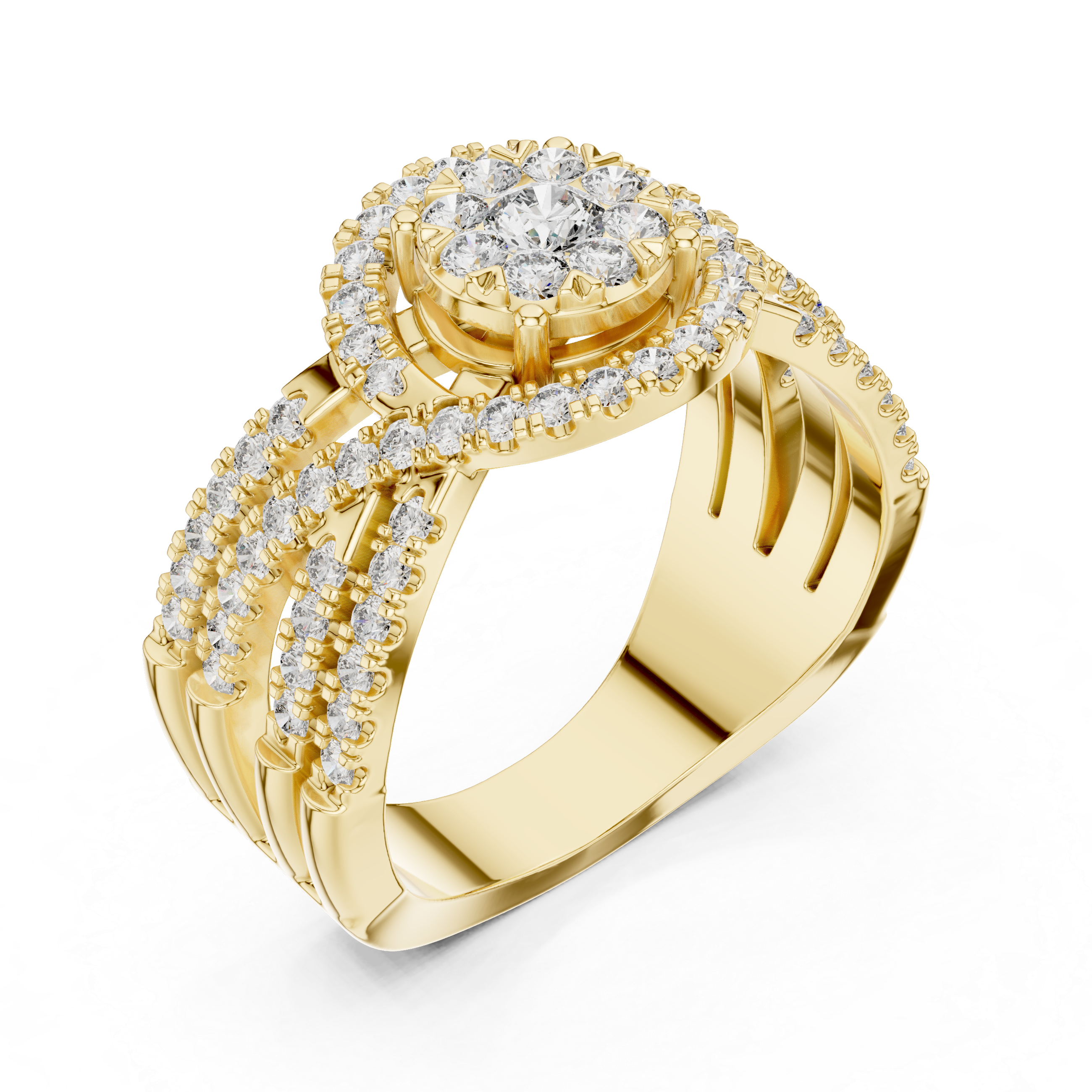Luxurious Diamond Halo Ring with Multi-Row Sparkling Band