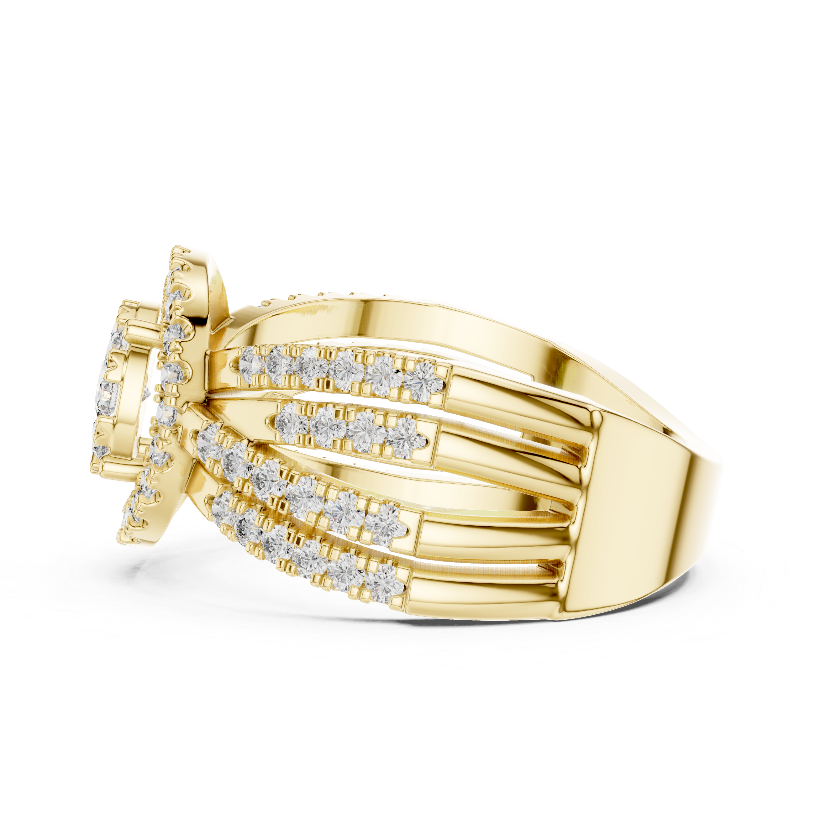 Luxurious Diamond Halo Ring with Multi-Row Sparkling Band