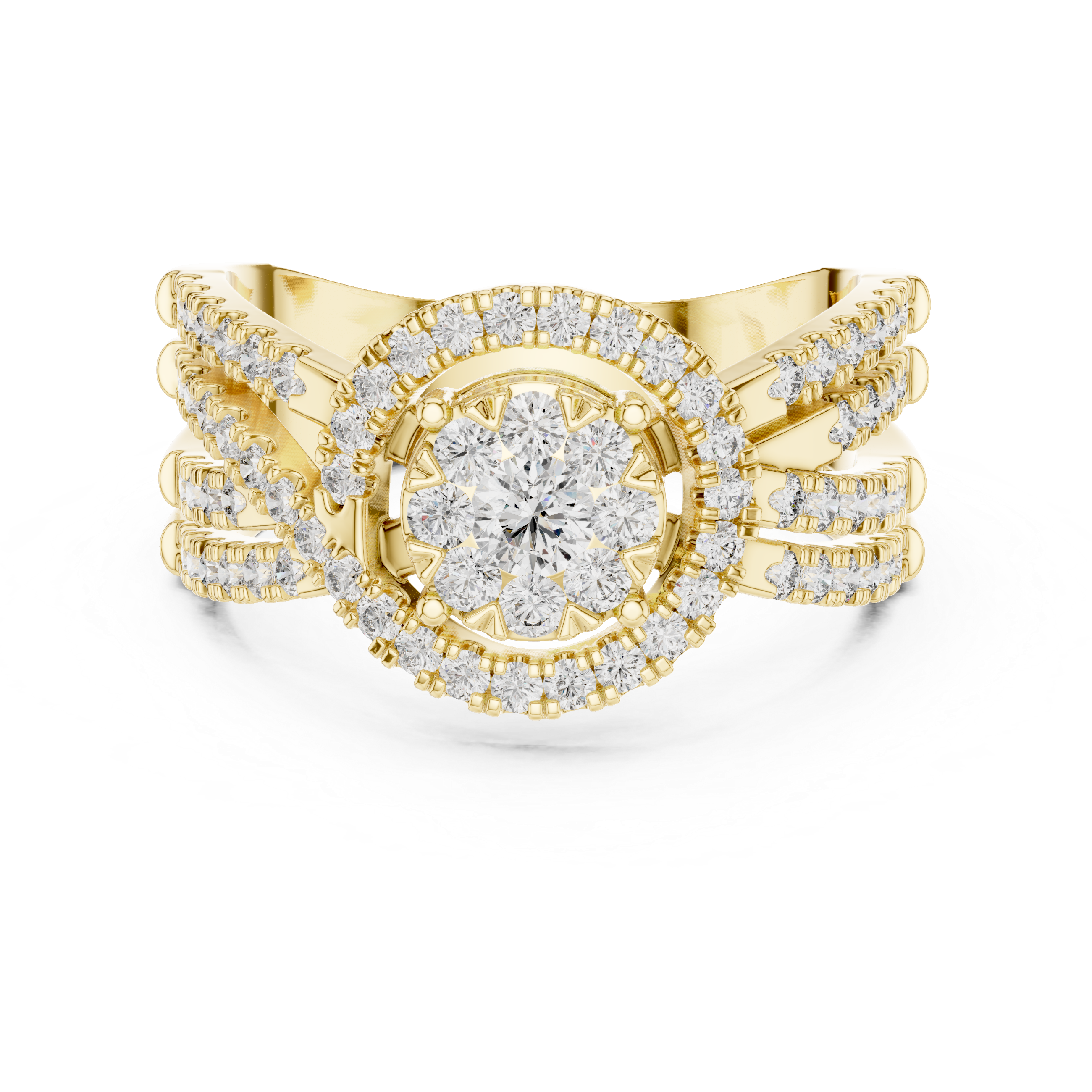 Luxurious Diamond Halo Ring with Multi-Row Sparkling Band