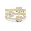 Triple cluster diamond ring with split diamond-studded bands.