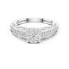 Cluster diamond and intricate filigree detailing on the band.