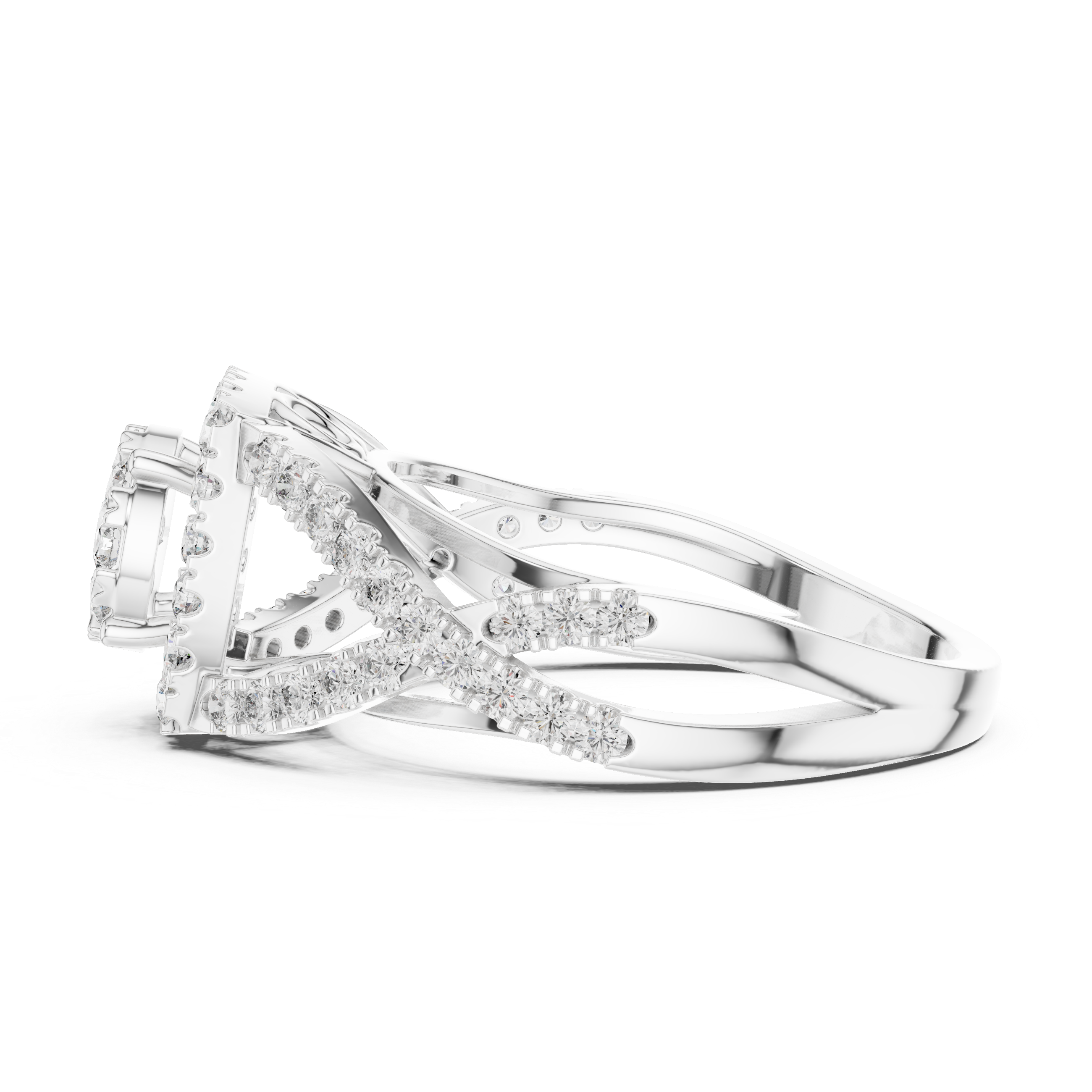 Elegant crisscross diamond-accented split band.