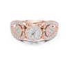 Cluster center diamond and pear-shaped diamond halo accents.