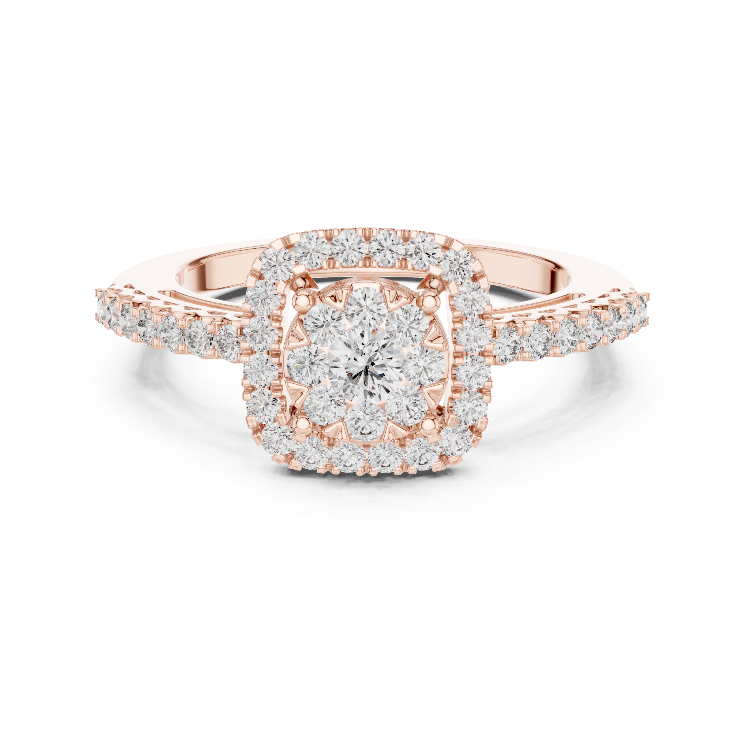 Diamond cluster center and square halo design.