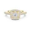 Diamond cluster center and square halo design.