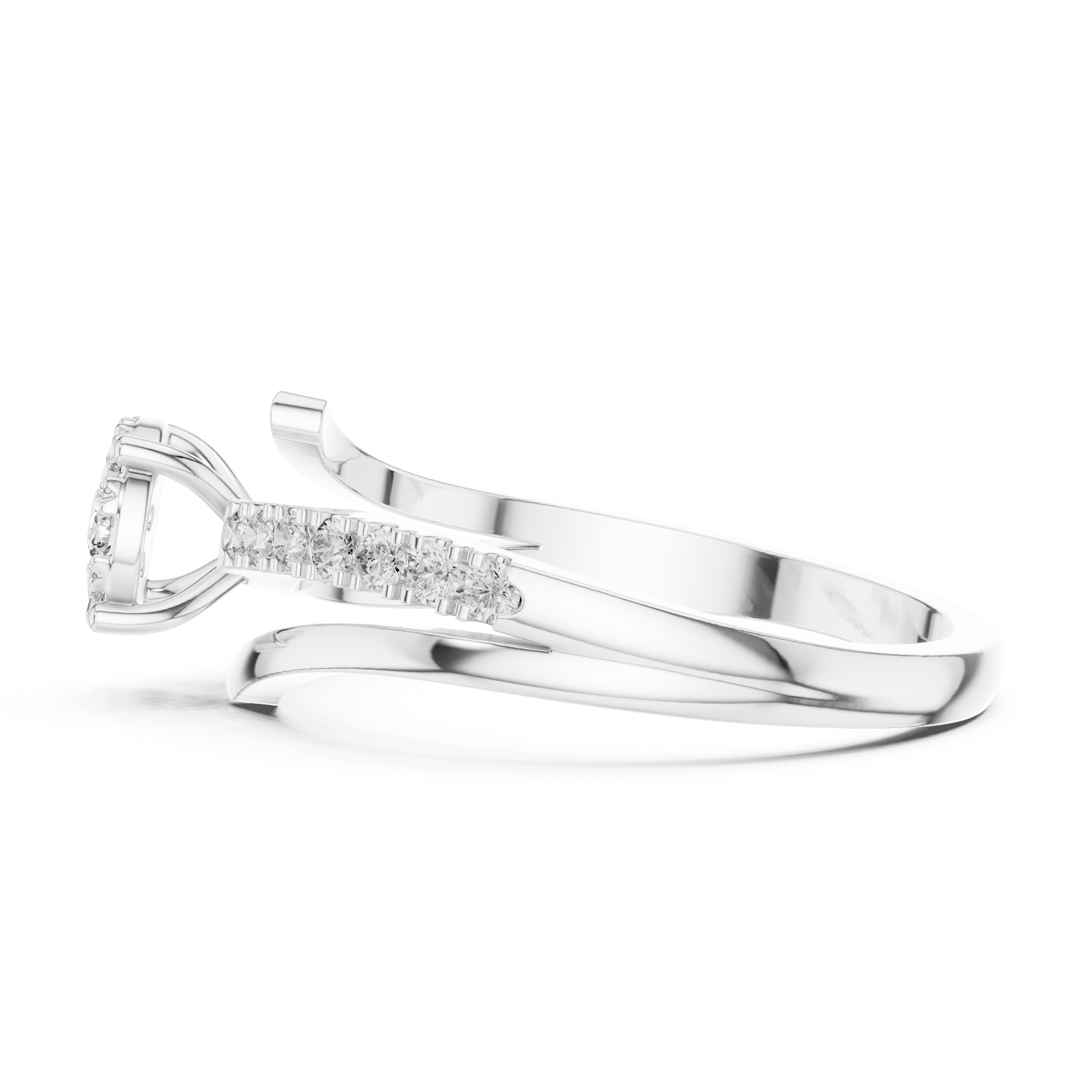 Floral diamond cluster and diamond-studded split band.
