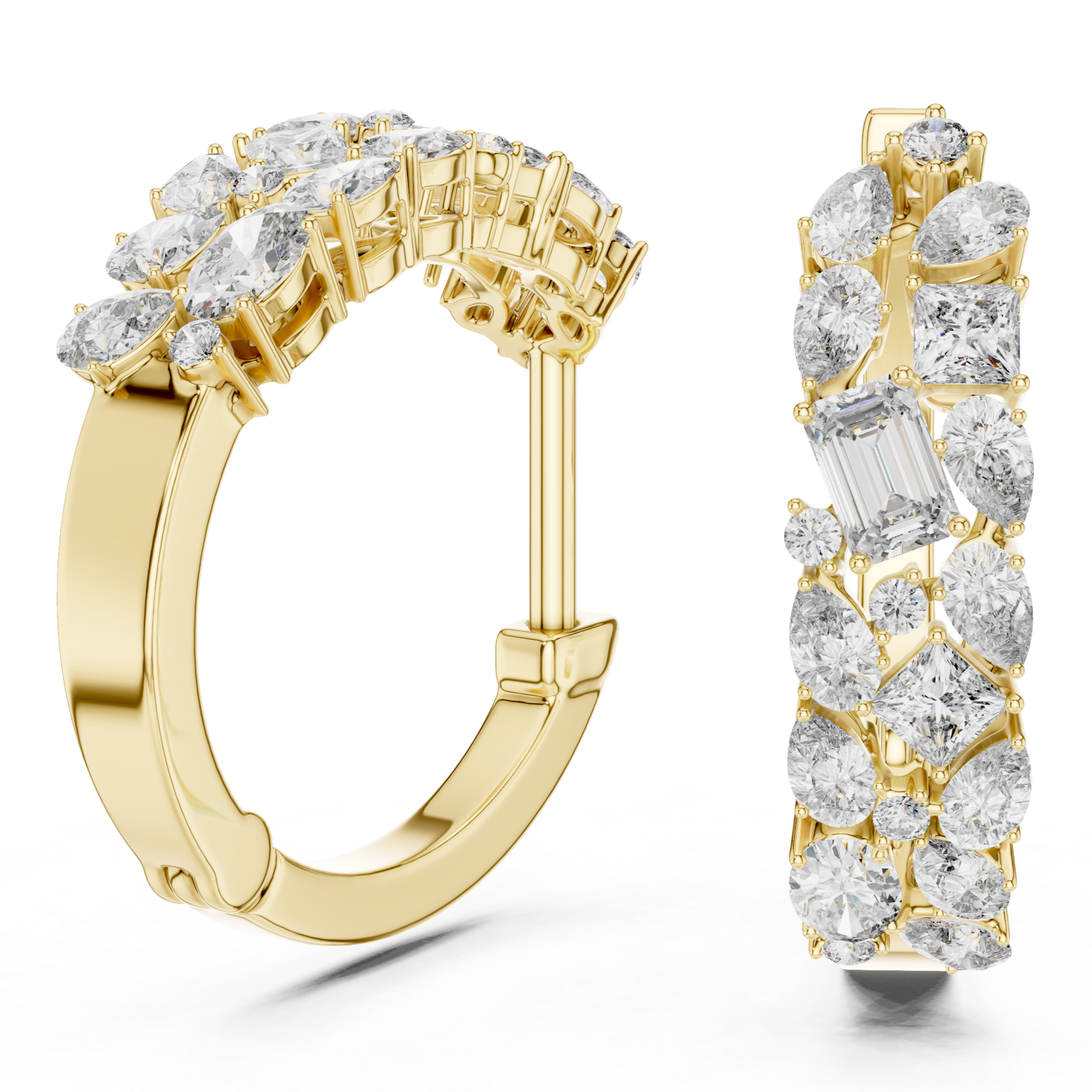 Whispers of Light: Mixed-Cut Diamond Hoops in Rose Gold