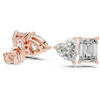 Rose Gold Diamond Stud Earrings - Heart and Emerald Cut Pair