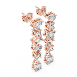 Elegant Rose Gold Multi-Cut Diamond Drop Earrings