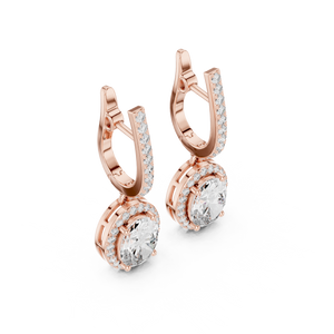 Classic Round Diamond Halo Drop Earrings