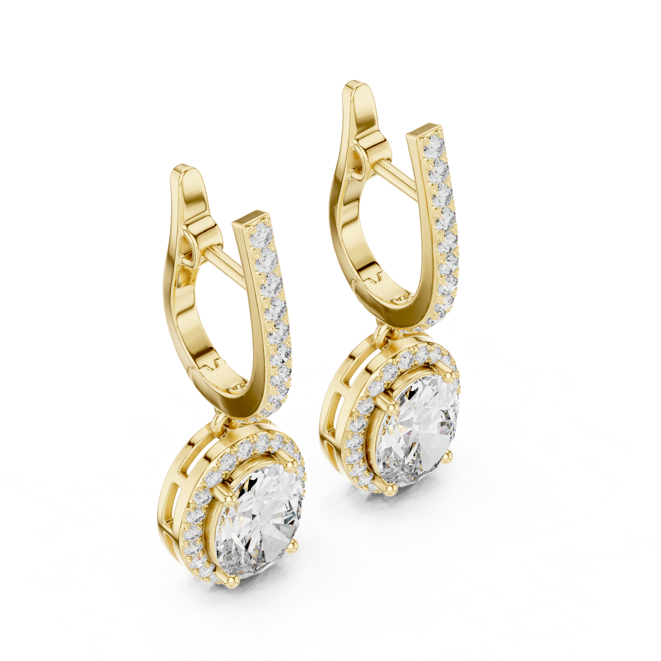 Classic Round Diamond Halo Drop Earrings