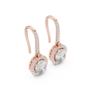 Round Diamond Halo Drop Earrings