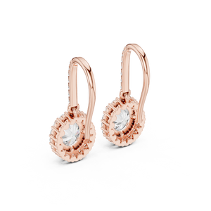 Round Diamond Halo Drop Earrings