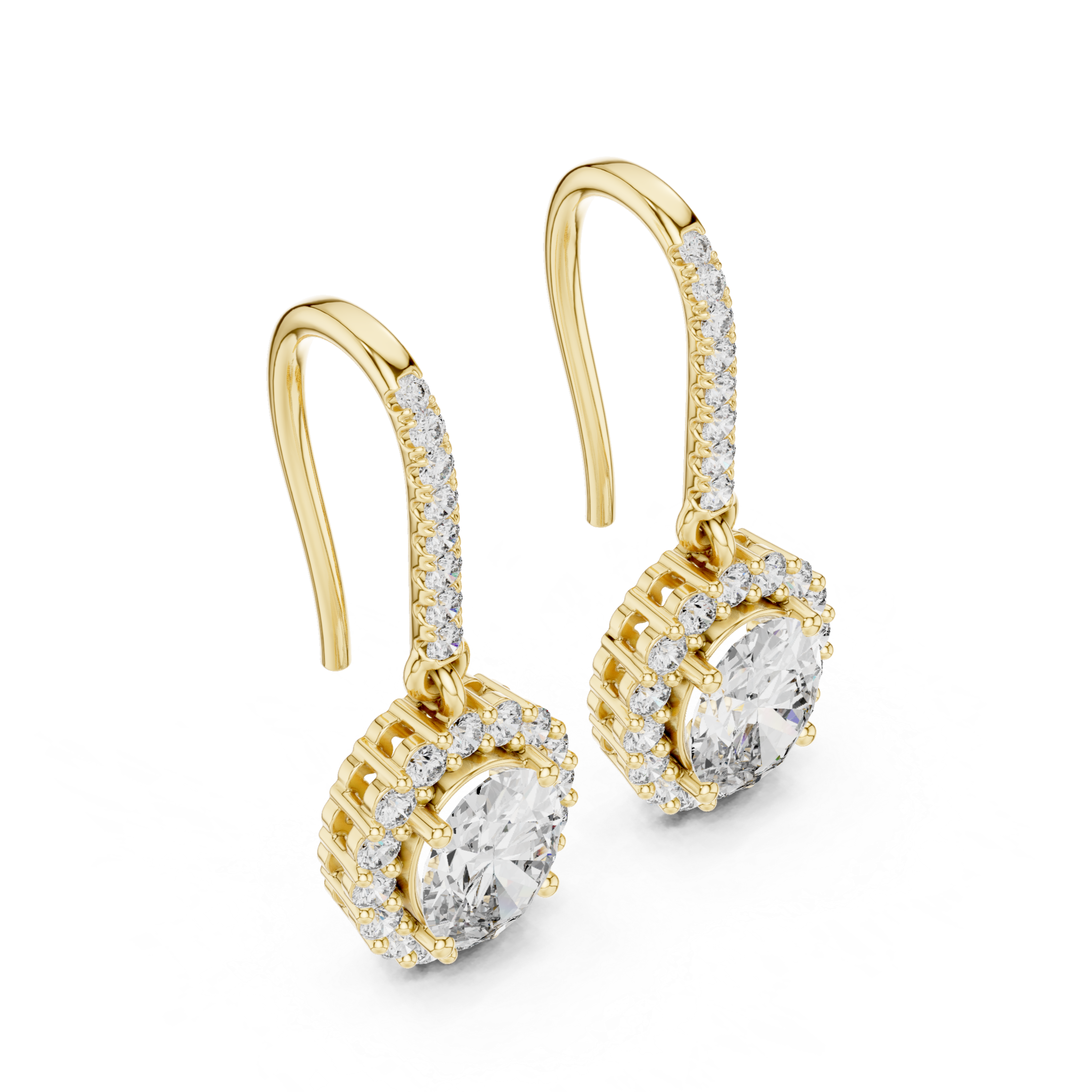 Round Diamond Halo Drop Earrings
