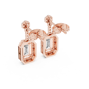 Emerald-Cut Diamond Halo Drop Earrings
