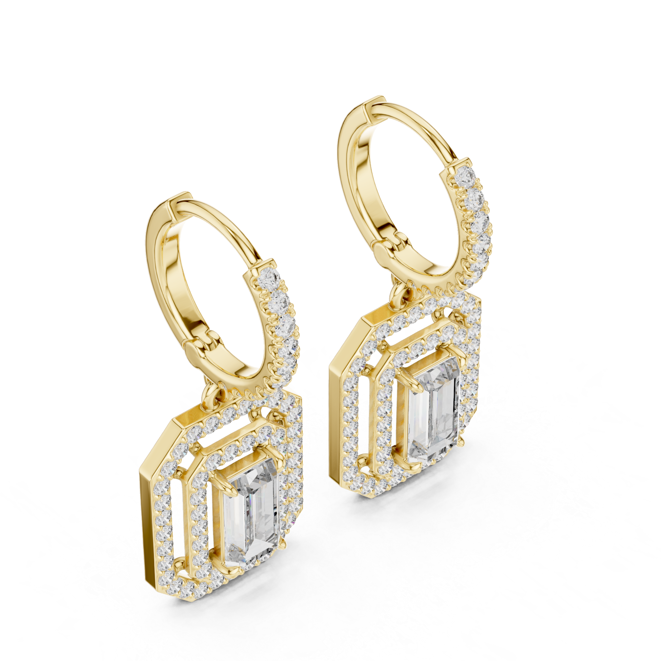 Geometric Double Halo Diamond Hoop Earrings