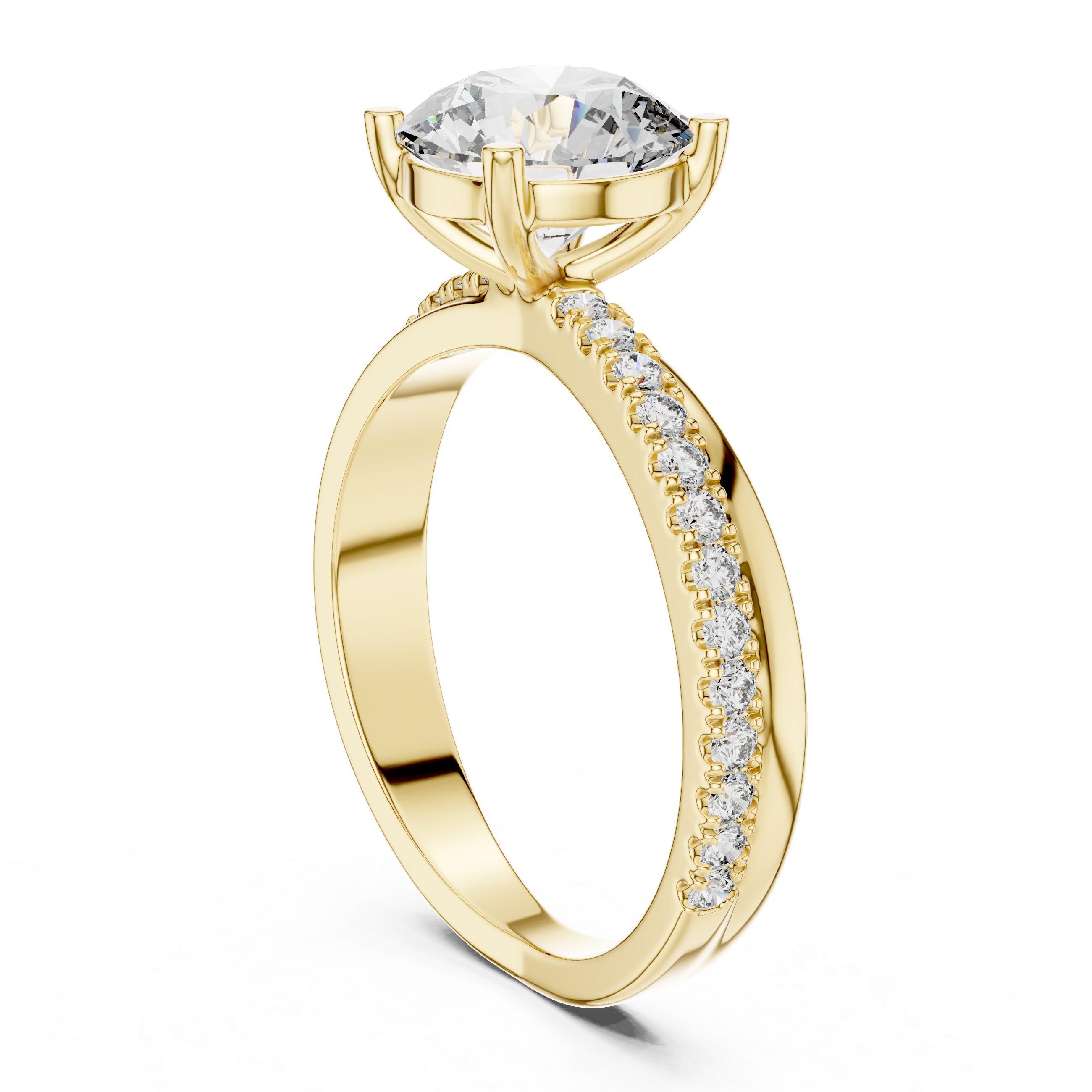 Rose Gold Diamond Engagement Ring with Pave Band