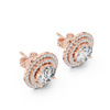 Double Halo Round Cut Diamond Stud Earrings with Rose Gold Setting