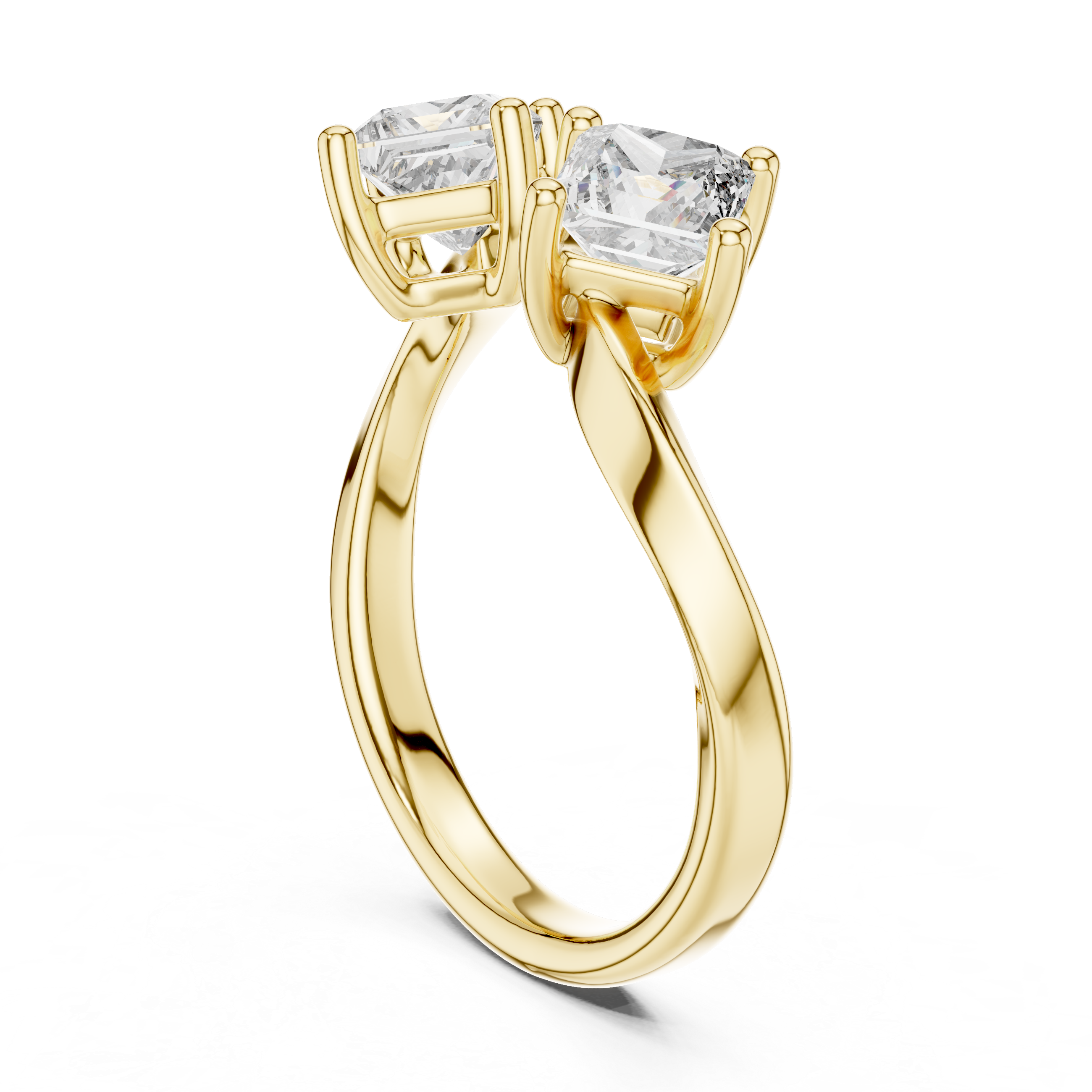 Two-Stone Princess Cut Diamond Ring in Yellow Gold