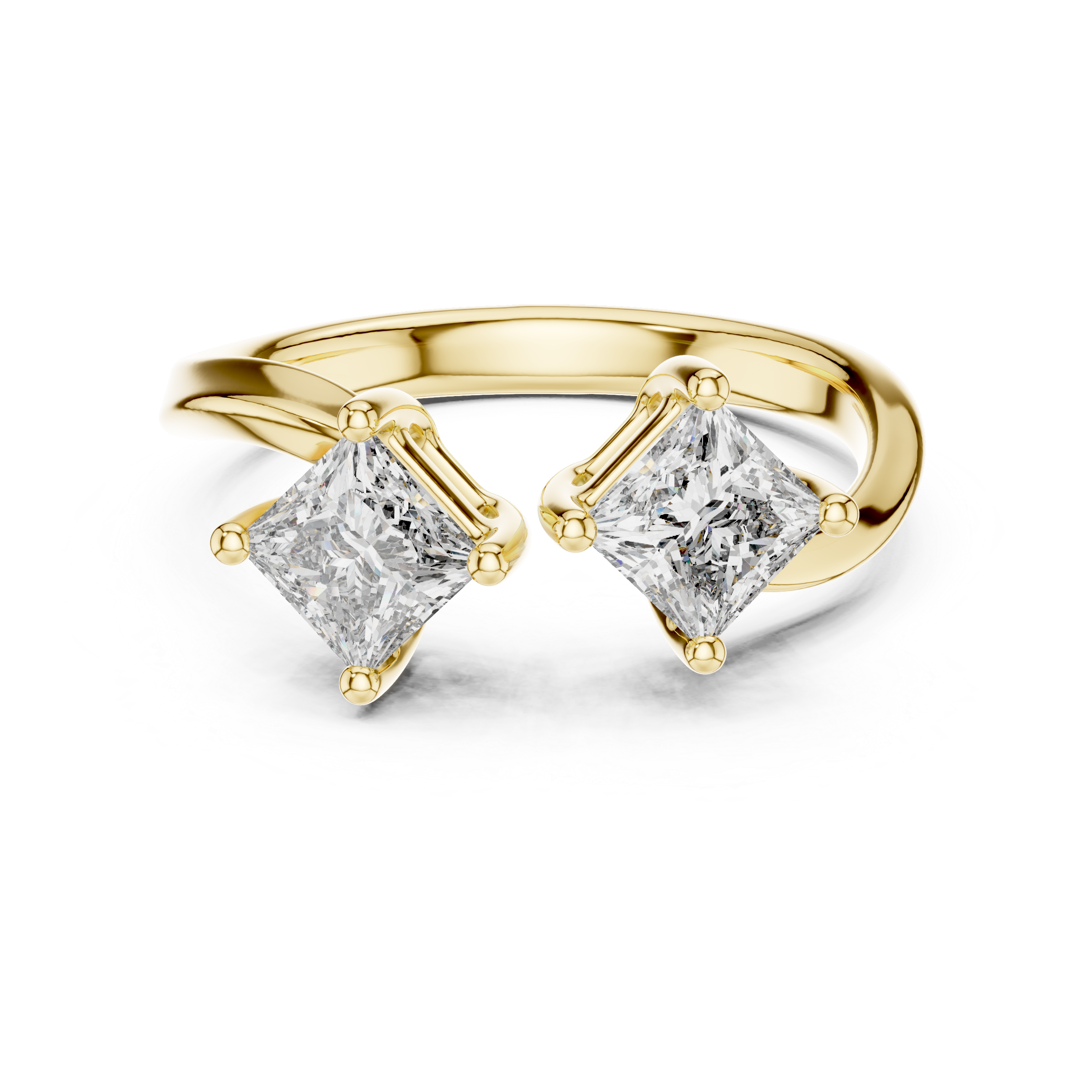 Two-Stone Princess Cut Diamond Ring in Yellow Gold