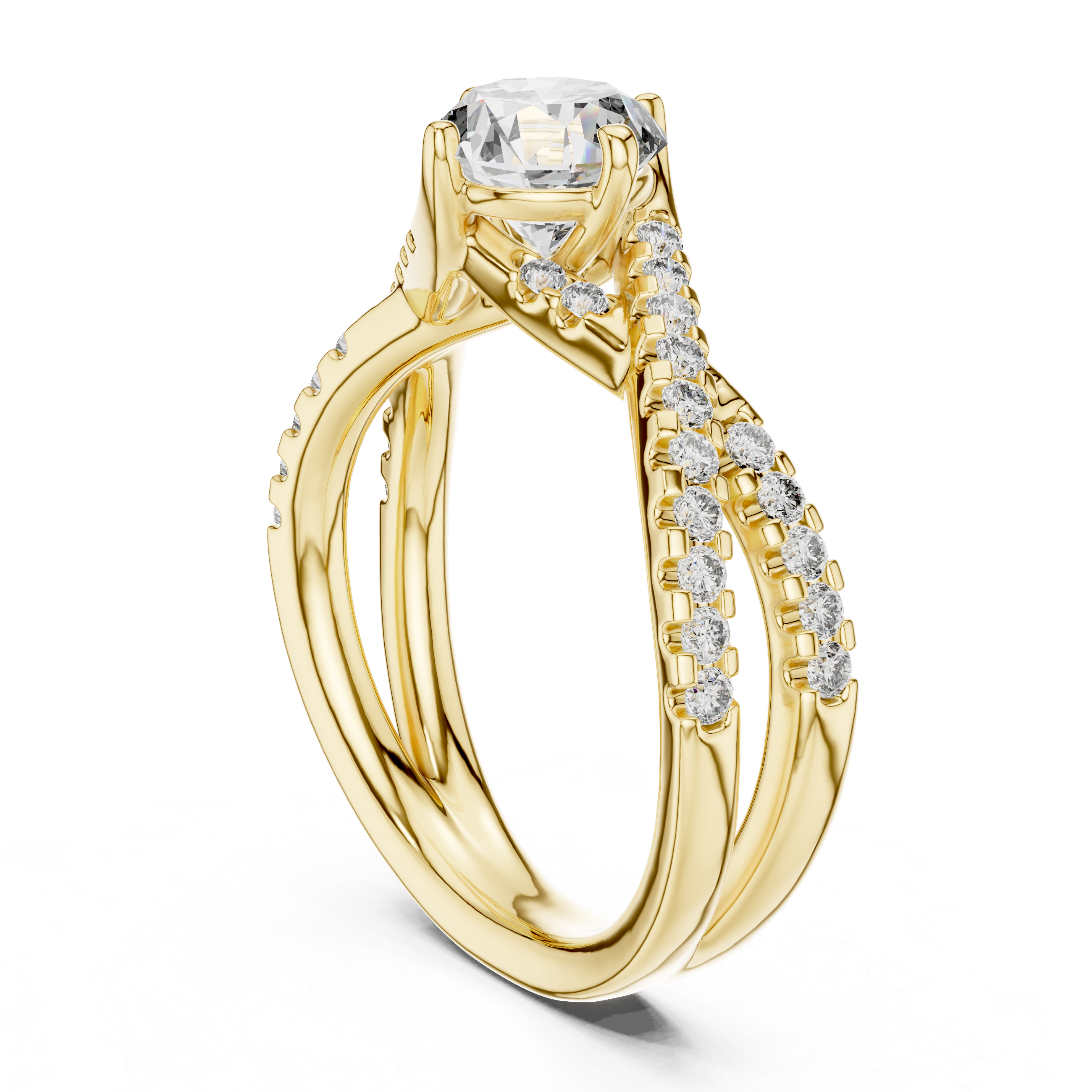 Elegant Gold Diamond Engagement Ring with Split Shank Design