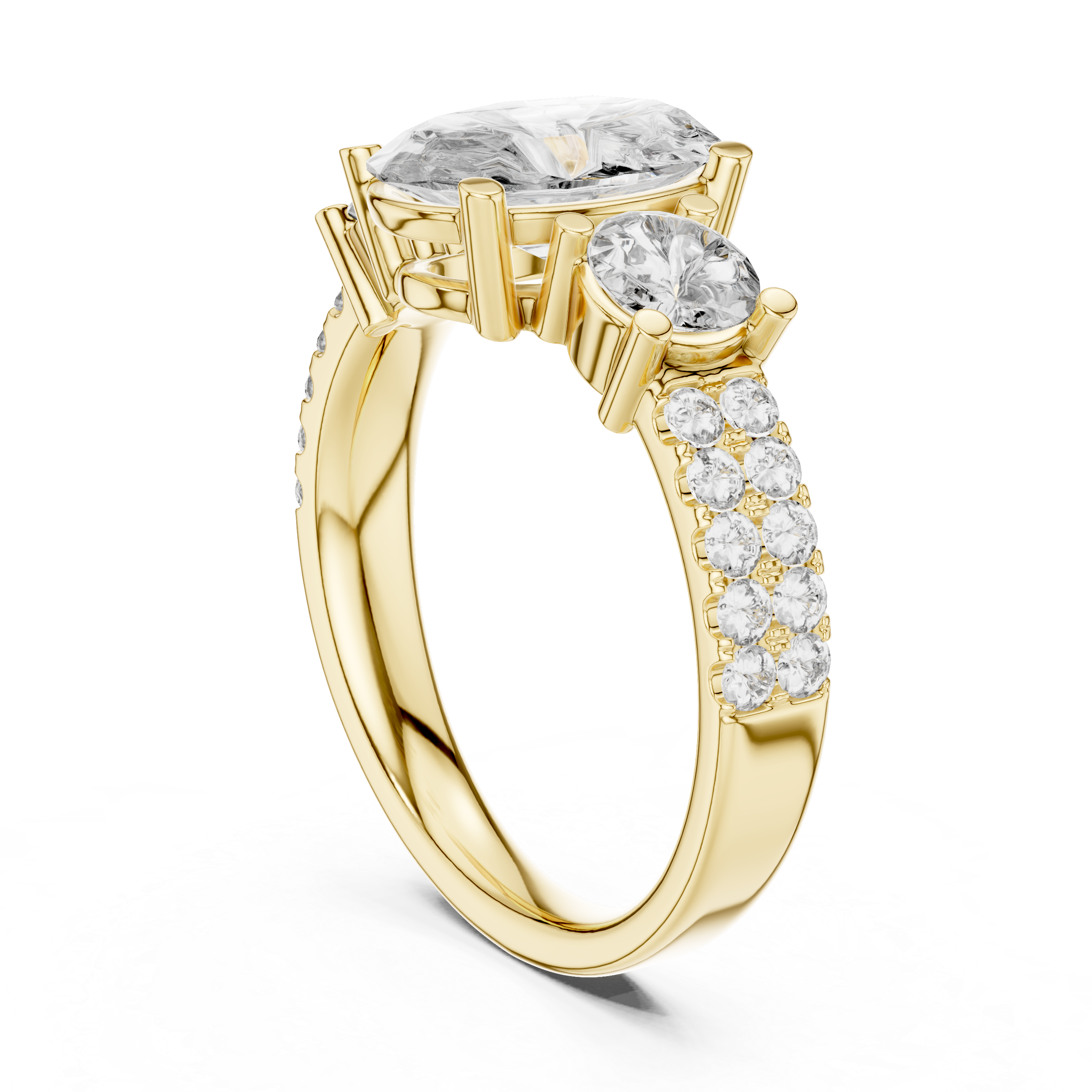 Elegant Gold Engagement Ring with Oval and Round Diamonds