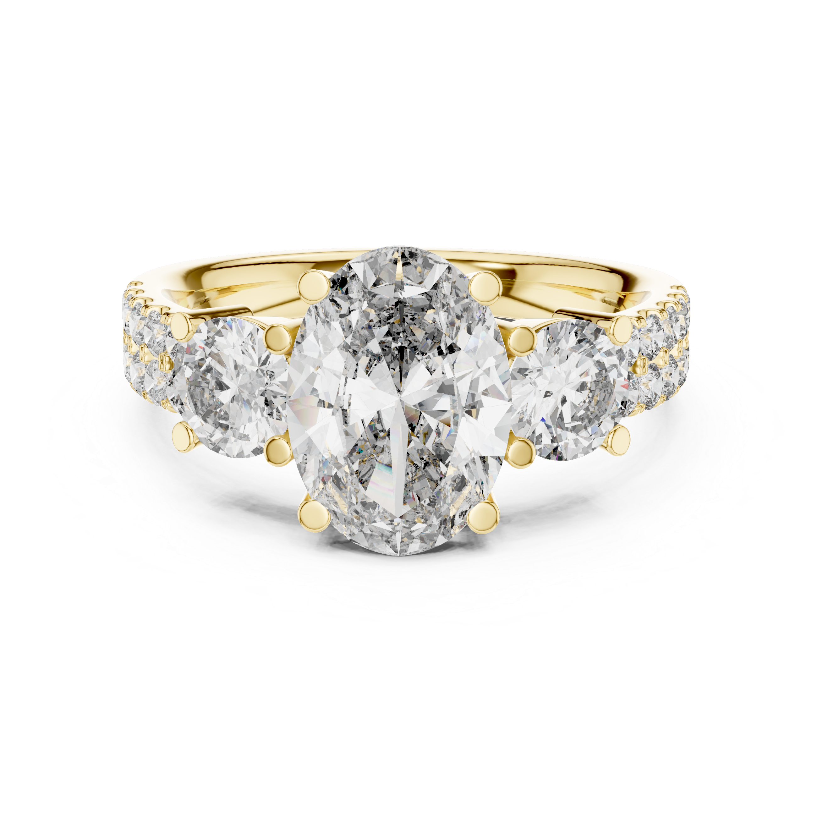Elegant Gold Engagement Ring with Oval and Round Diamonds
