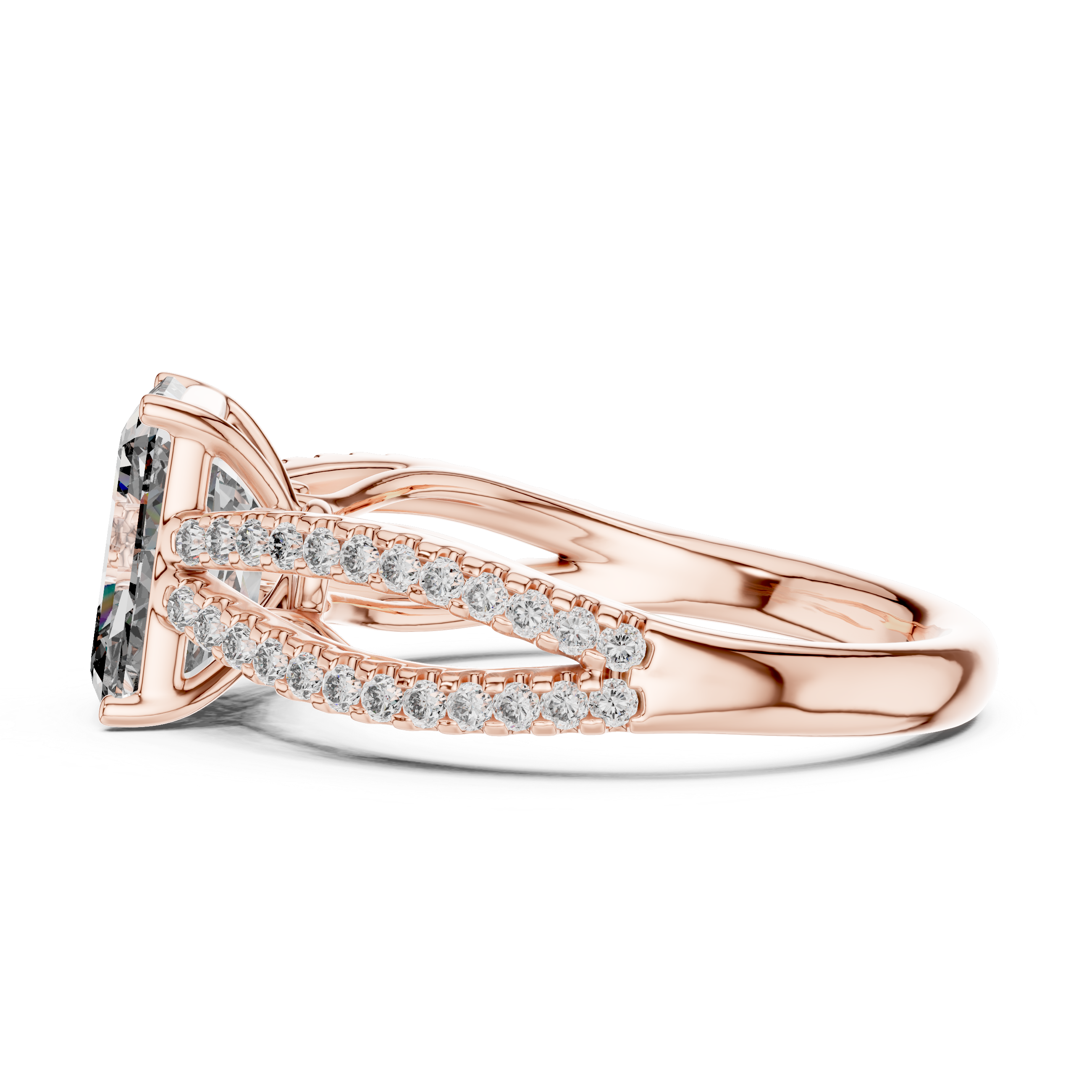 Elegant Rose Gold Engagement Ring with Split Shank Diamond Accents