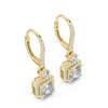 Diamond Drop Earrings with Halo-Set Square Center Stones.