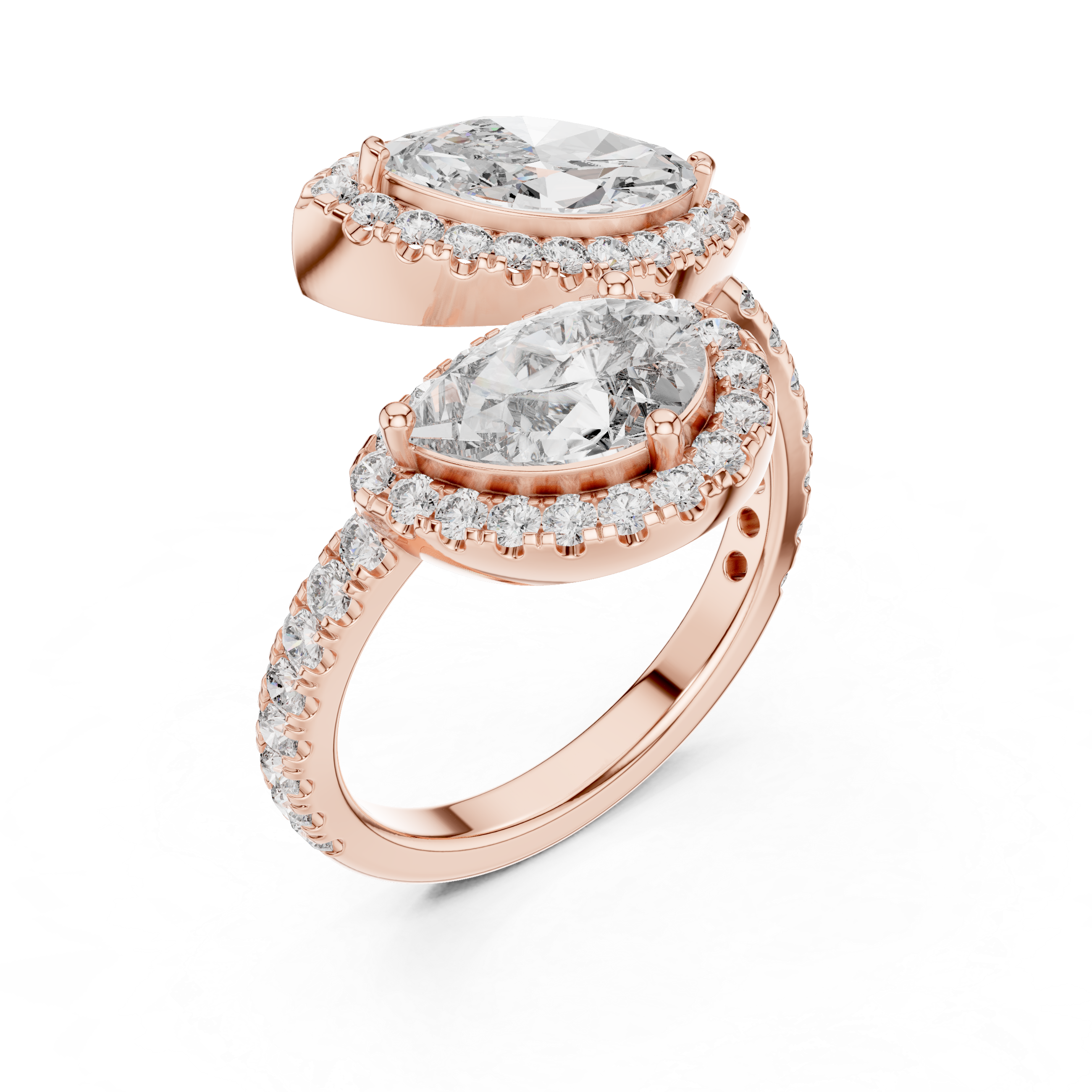 Twin Halo Pear Diamond Ring